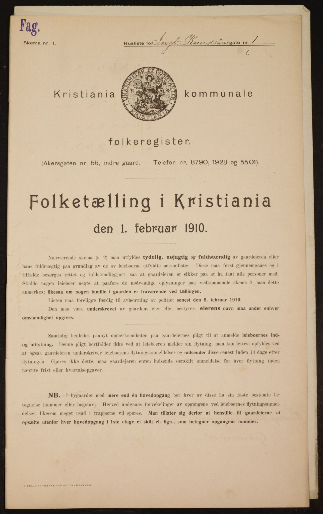 OBA, Municipal Census 1910 for Kristiania, 1910, p. 42855