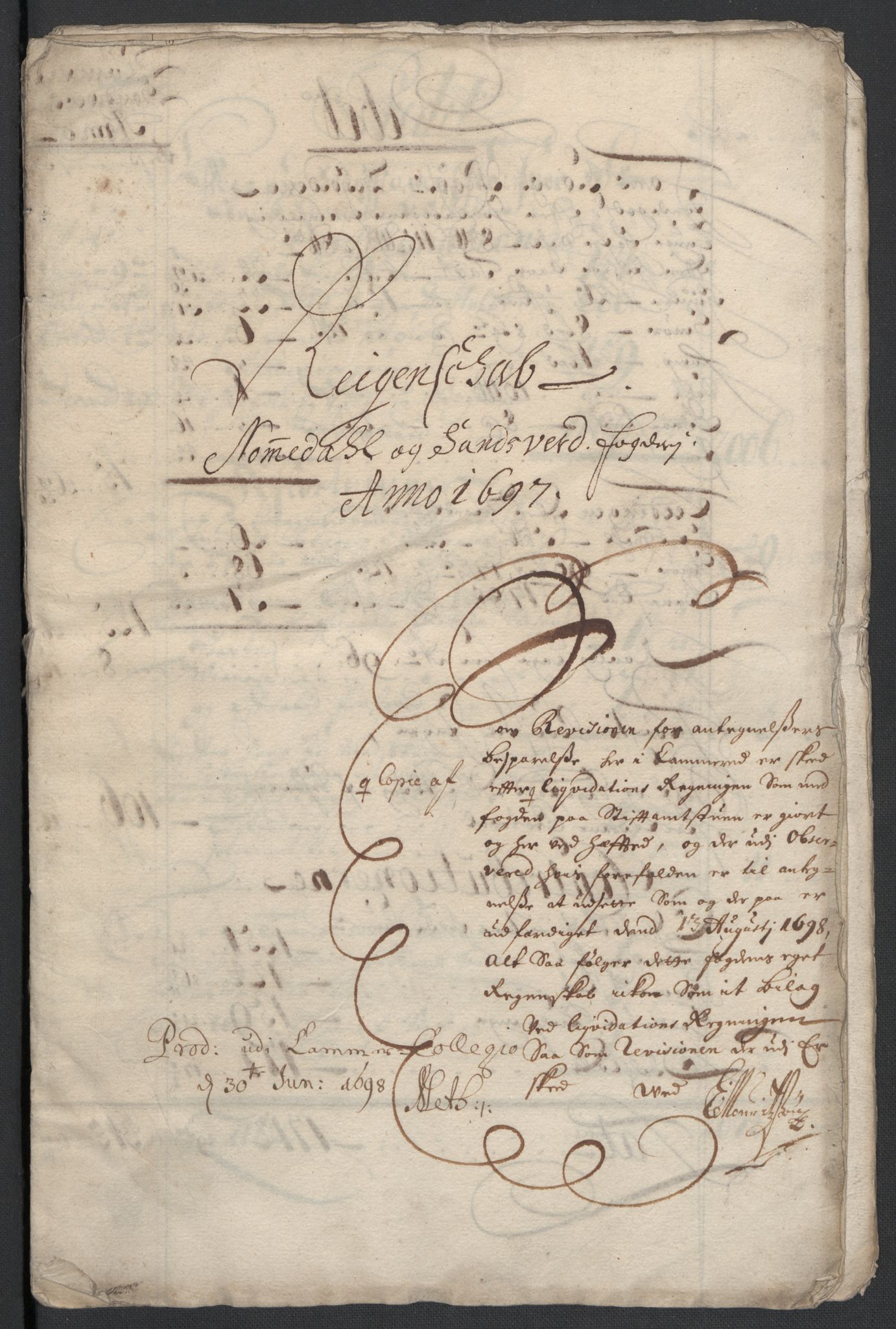 Rentekammeret inntil 1814, Reviderte regnskaper, Fogderegnskap, AV/RA-EA-4092/R24/L1576: Fogderegnskap Numedal og Sandsvær, 1696-1697, p. 12