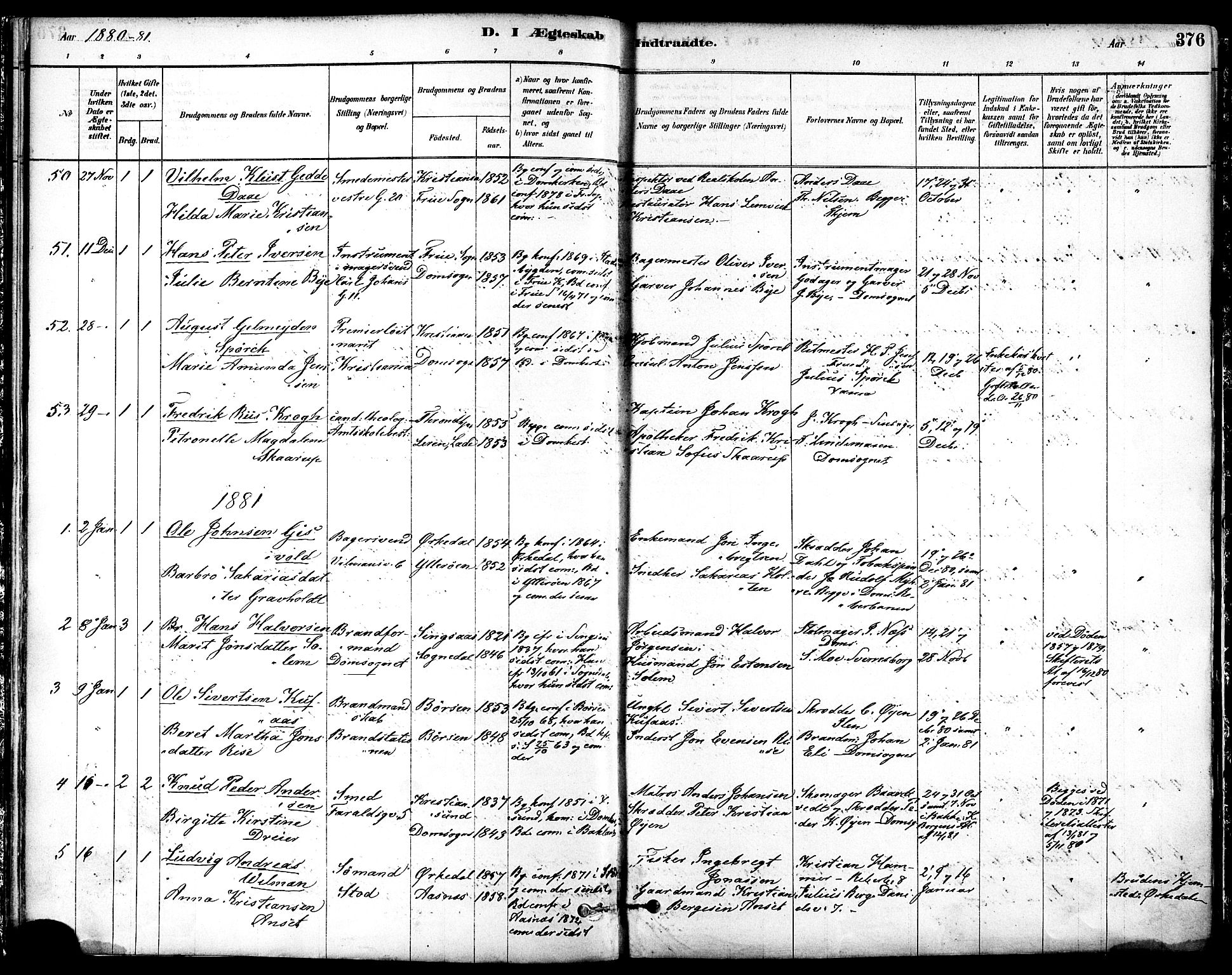 Ministerialprotokoller, klokkerbøker og fødselsregistre - Sør-Trøndelag, SAT/A-1456/601/L0058: Parish register (official) no. 601A26, 1877-1891, p. 376