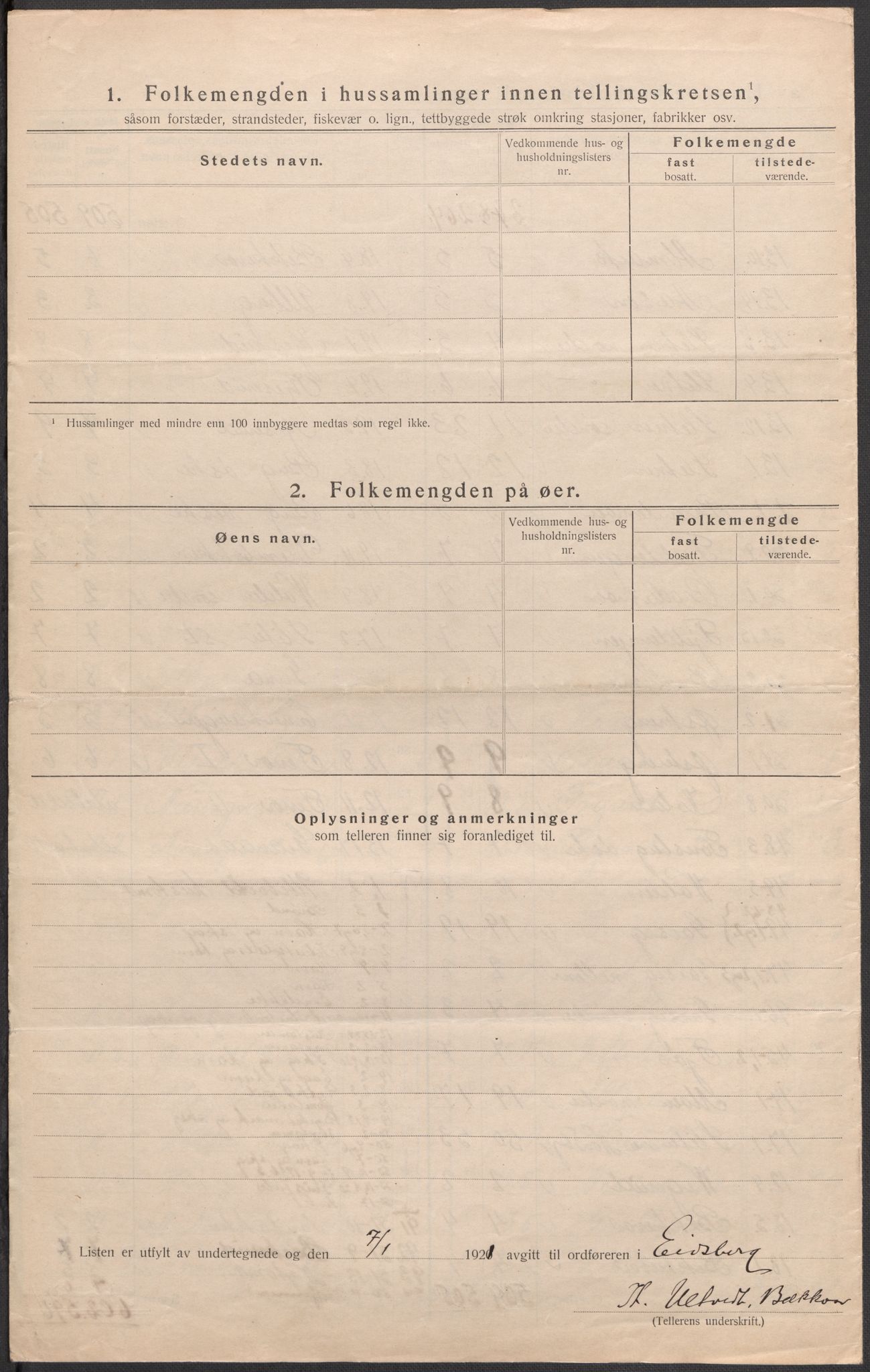 SAO, 1920 census for Eidsberg, 1920, p. 7