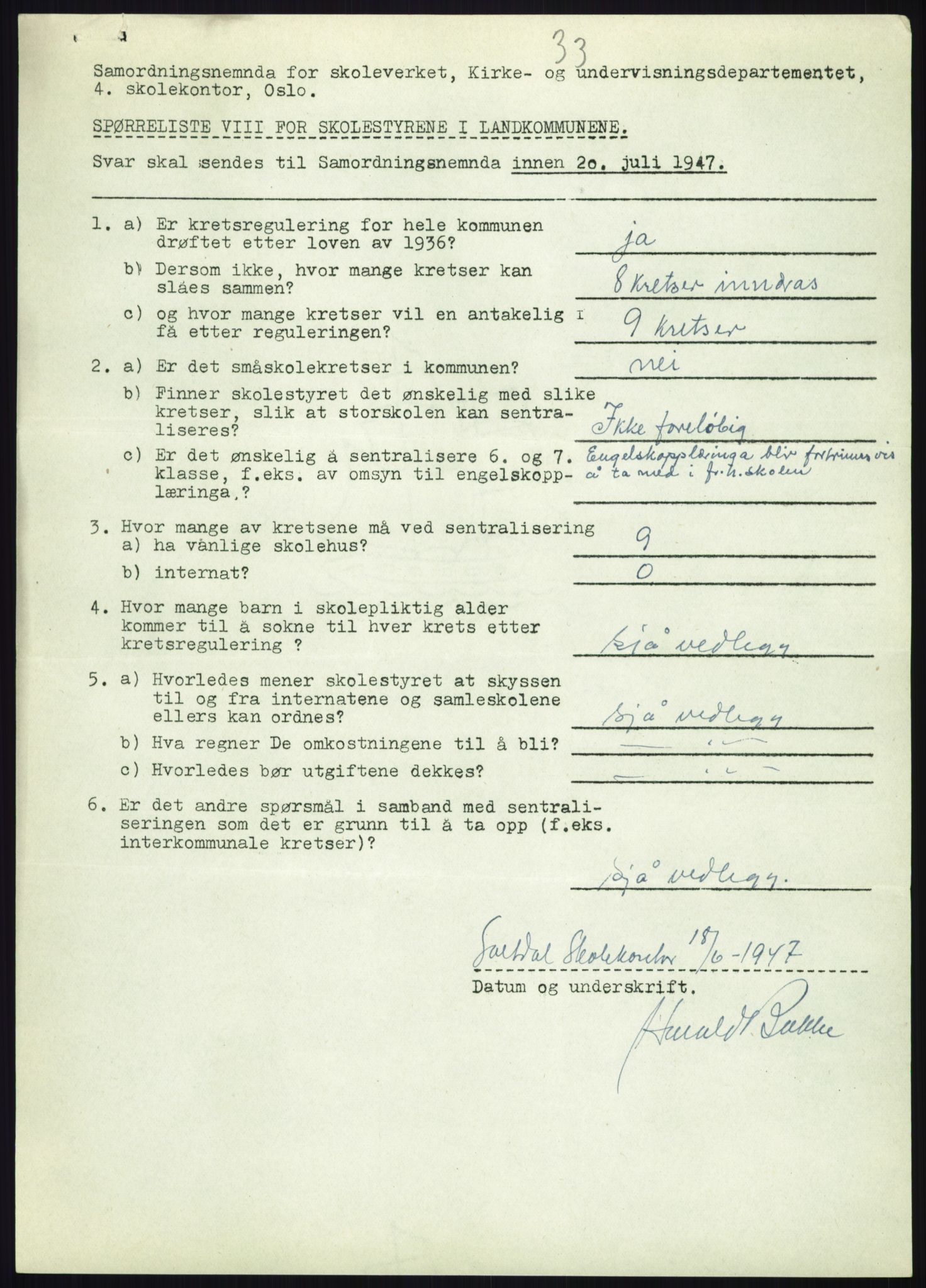 Kirke- og undervisningsdepartementet, Samordningsnemnda for skoleverket, AV/RA-S-1146/D/L0008: Svar på spørreskjema fra kommuner i Nord-Trøndelag, Nordland, Troms og Finnmark, 1947, p. 723