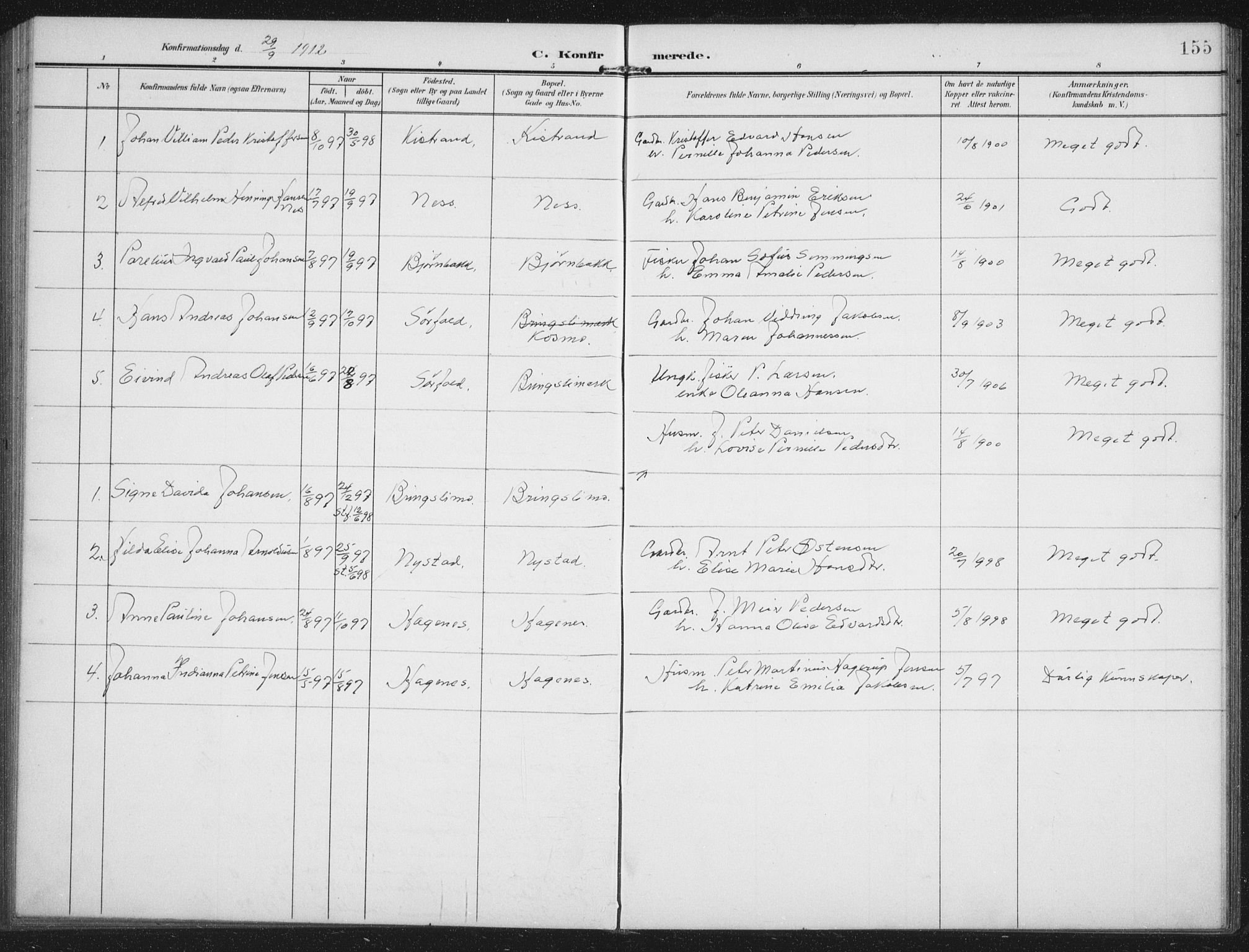 Ministerialprotokoller, klokkerbøker og fødselsregistre - Nordland, AV/SAT-A-1459/851/L0726: Parish register (copy) no. 851C01, 1902-1924, p. 155