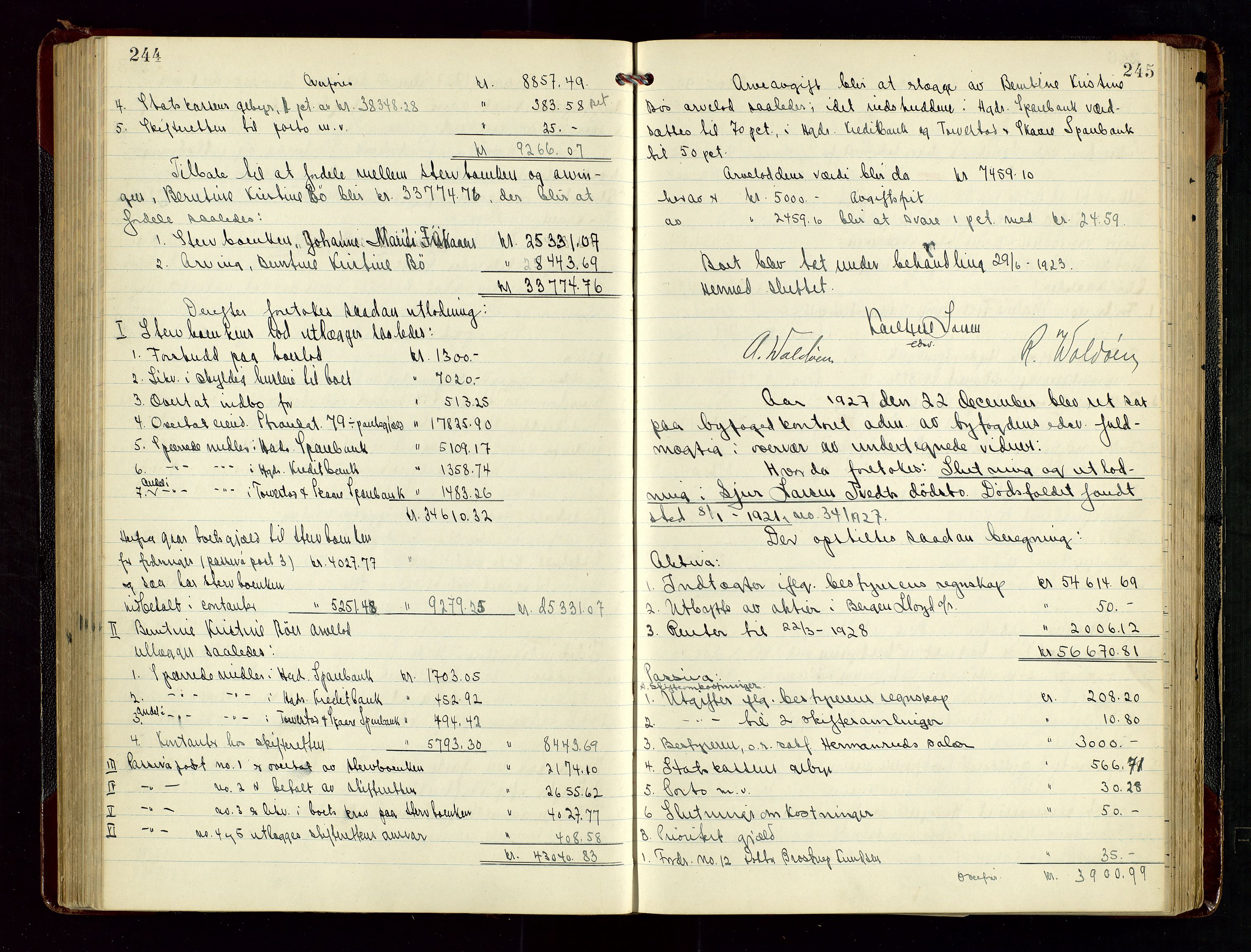 Haugesund tingrett, AV/SAST-A-101415/01/IV/IVD/L0004: Skifteutlodningsprotokoll, med register, 1924-1931, p. 244-245