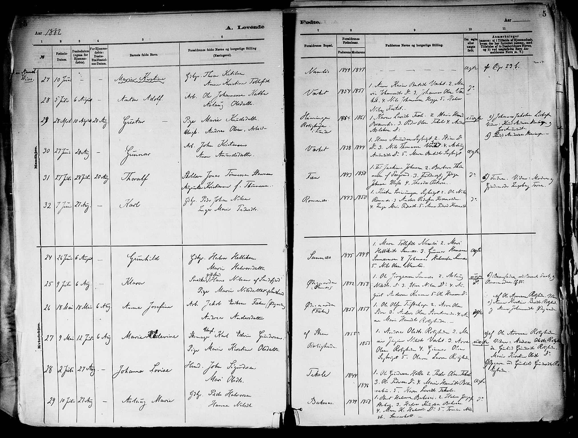 Holla kirkebøker, AV/SAKO-A-272/F/Fa/L0008: Parish register (official) no. 8, 1882-1897, p. 5