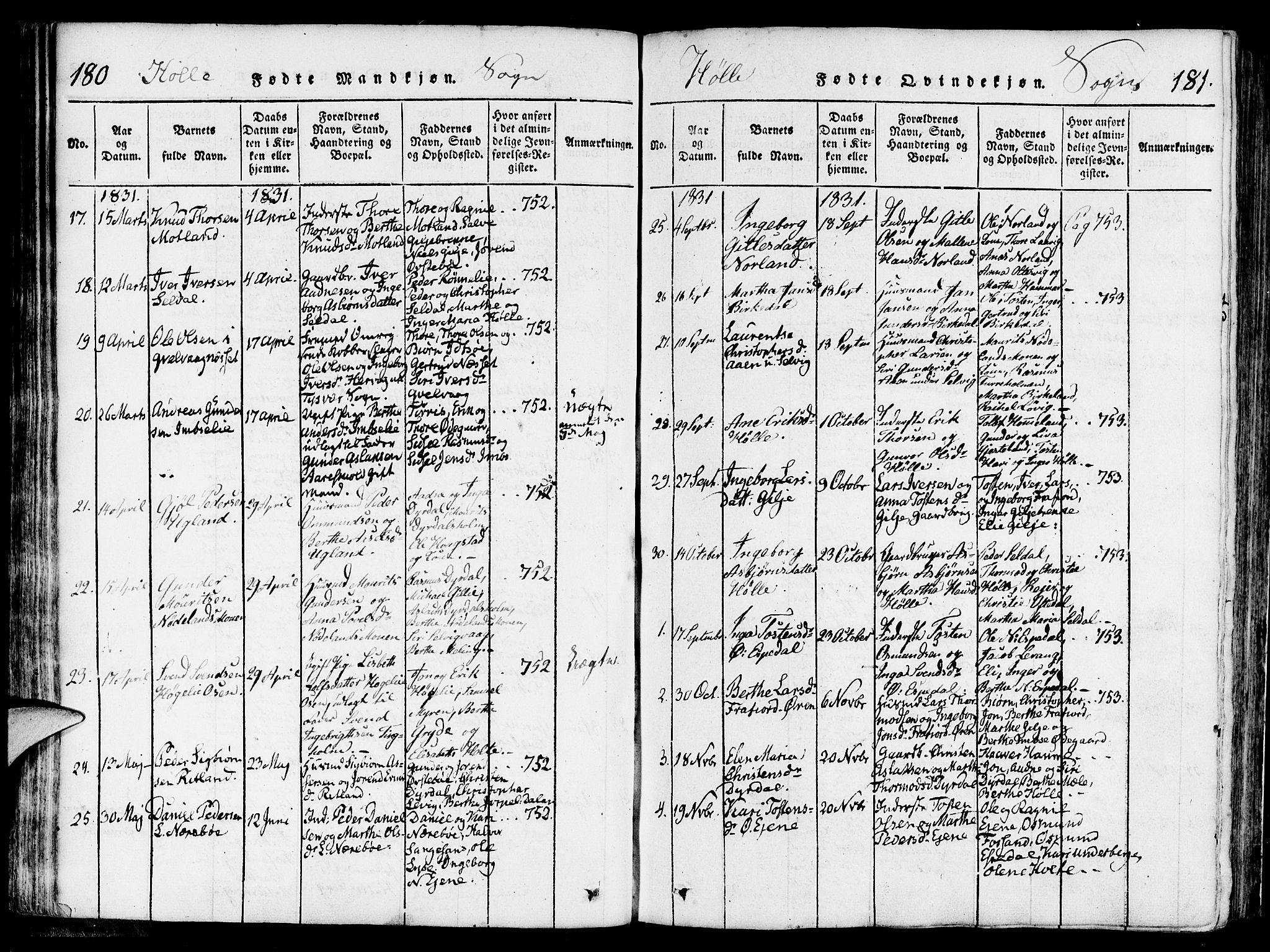 Strand sokneprestkontor, AV/SAST-A-101828/H/Ha/Haa/L0004: Parish register (official) no. A 4 /2, 1816-1833, p. 180-181