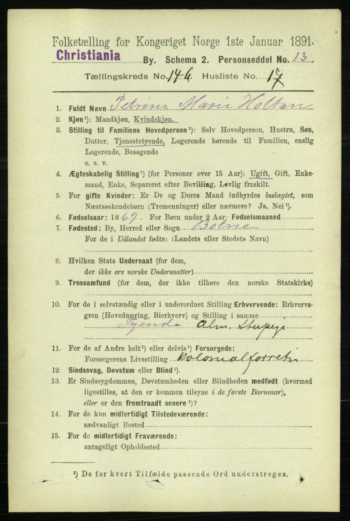 RA, 1891 census for 0301 Kristiania, 1891, p. 81516