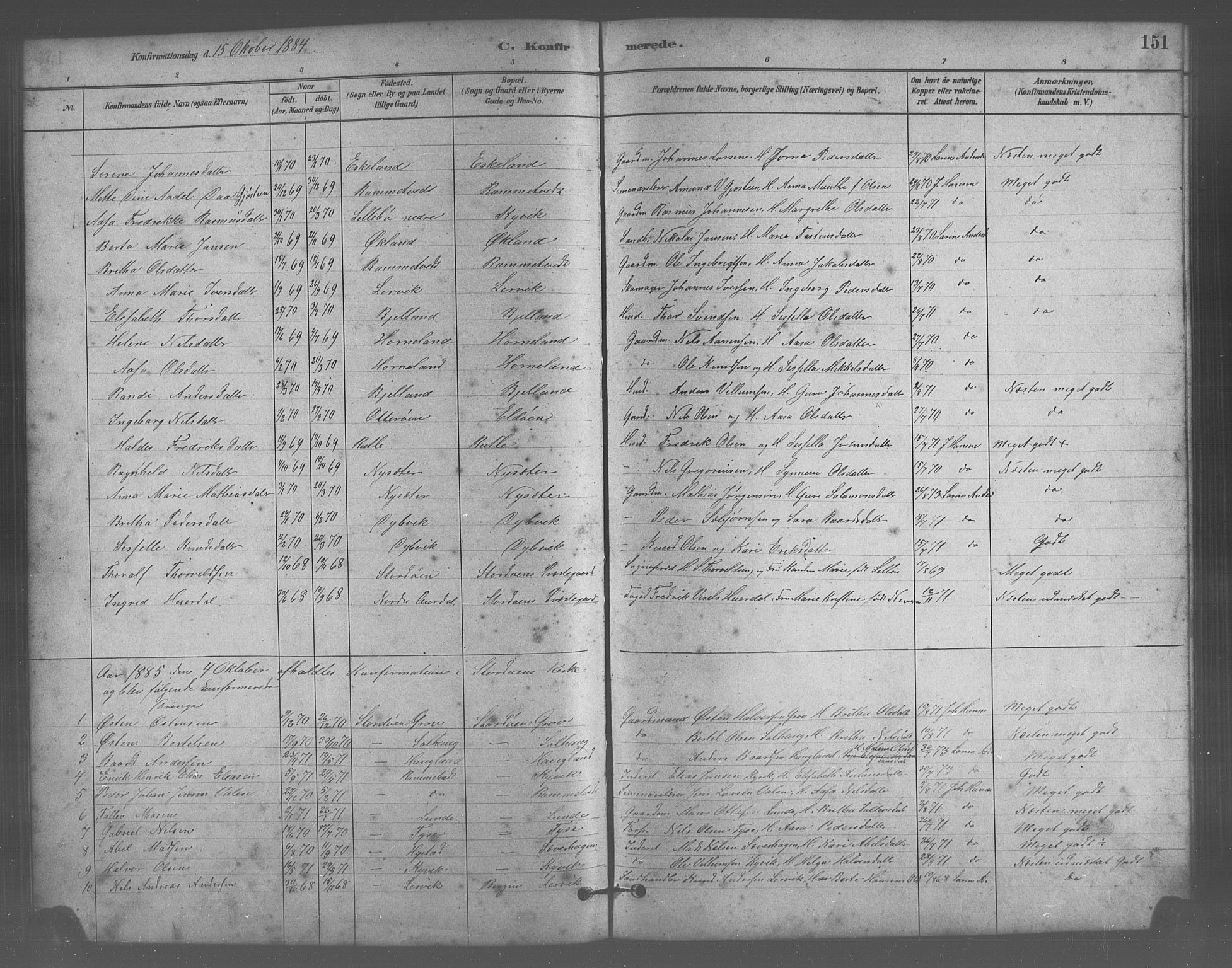 Stord sokneprestembete, AV/SAB-A-78201/H/Hab: Parish register (copy) no. A 2, 1879-1909, p. 151