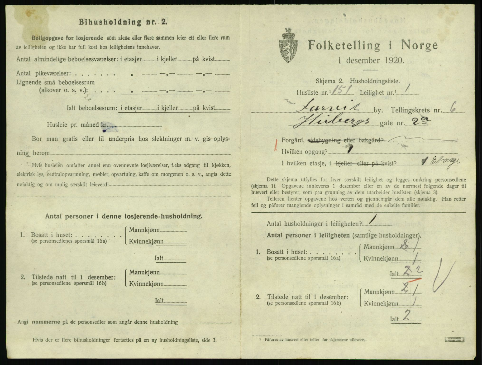 SAKO, 1920 census for Larvik, 1920, p. 5944