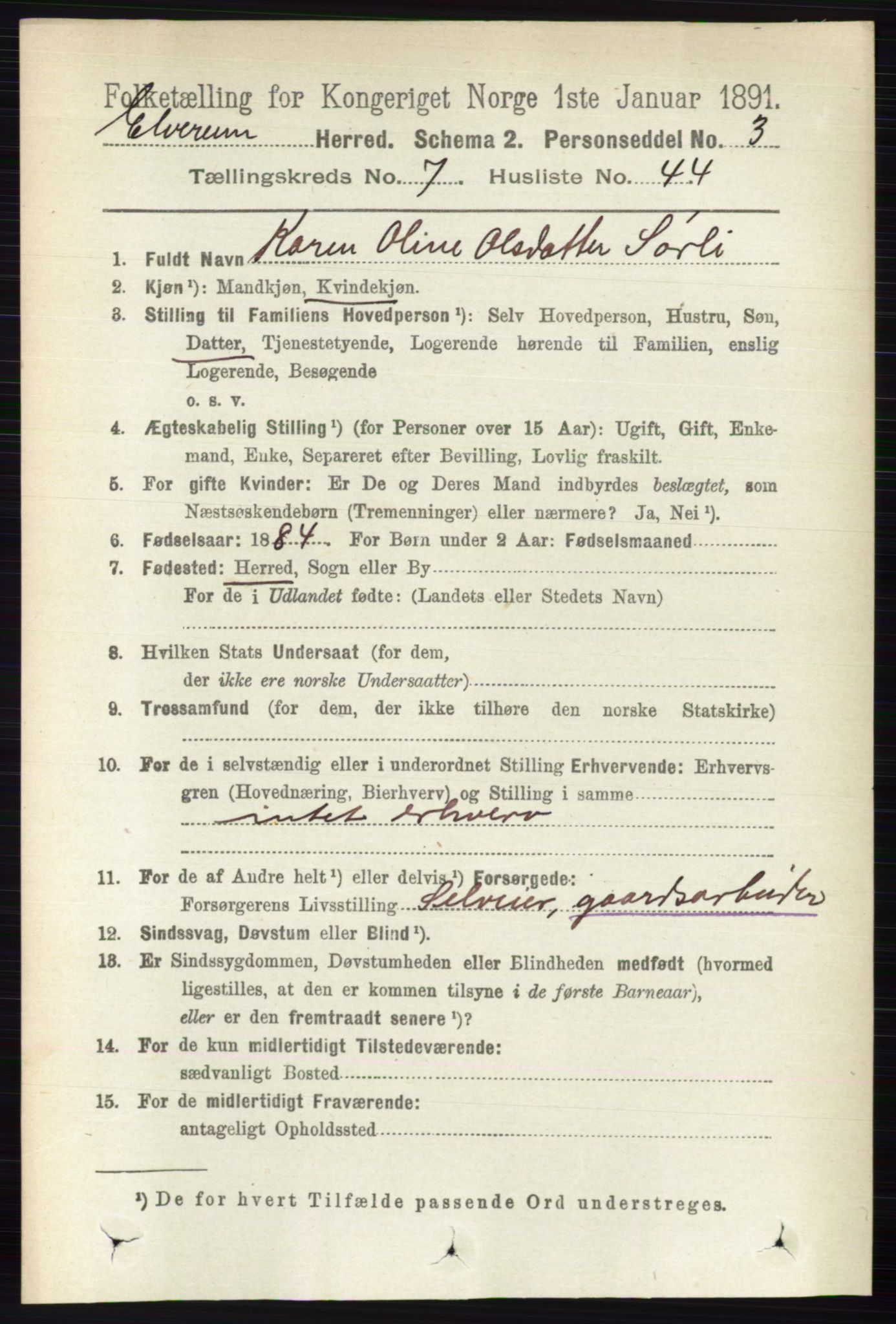 RA, 1891 census for 0427 Elverum, 1891, p. 5904