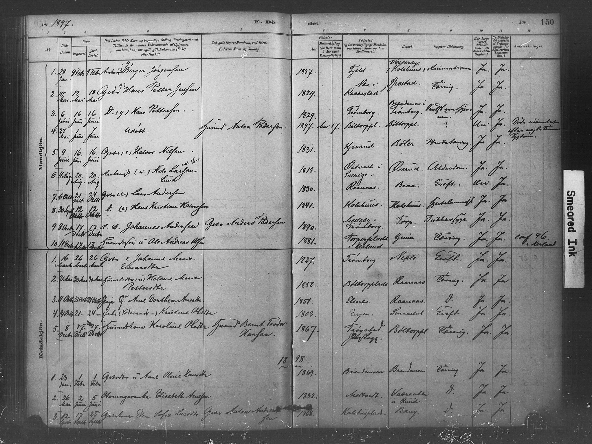 Eidsberg prestekontor Kirkebøker, AV/SAO-A-10905/F/Fc/L0001: Parish register (official) no. III 1, 1879-1905, p. 150