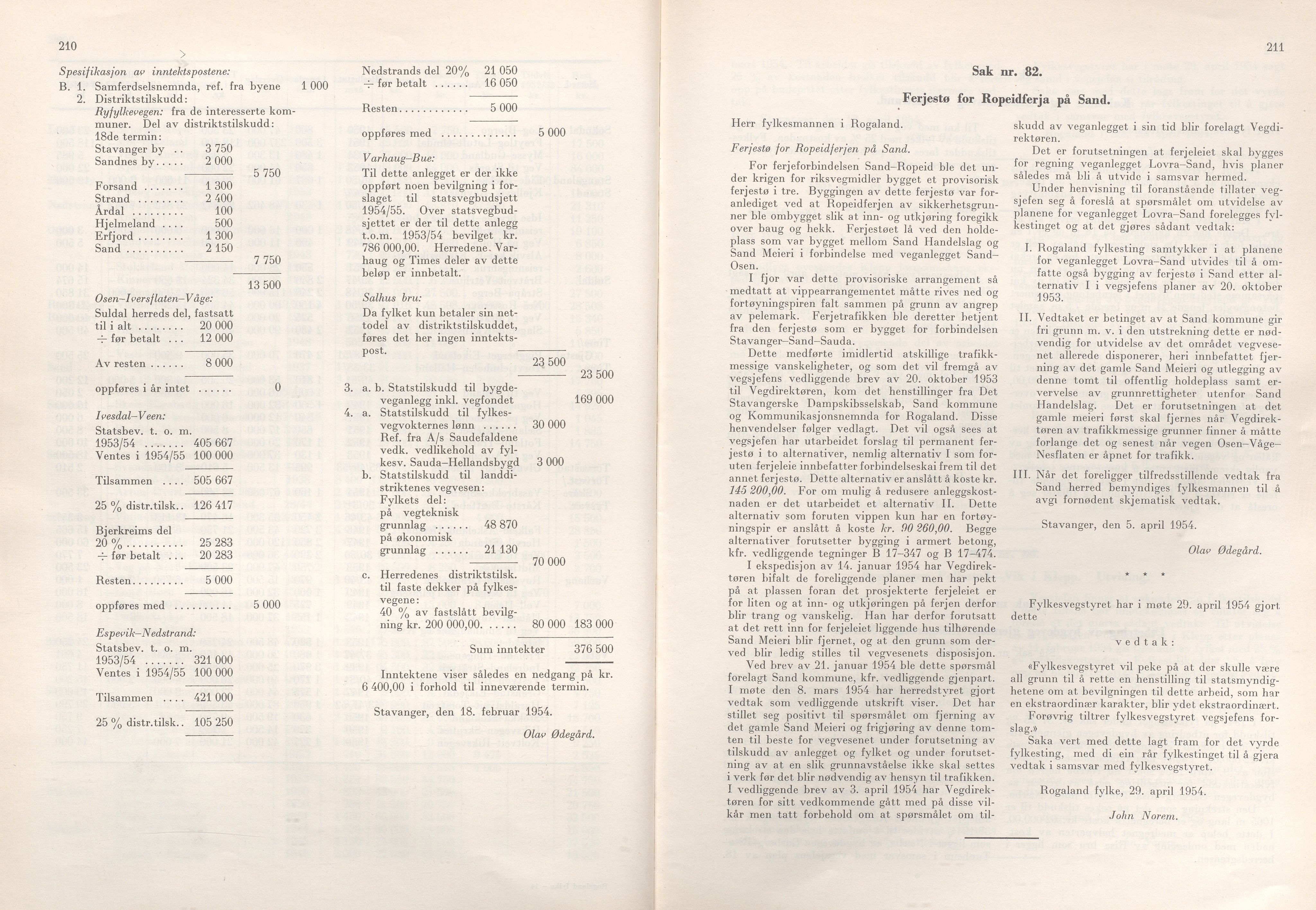 Rogaland fylkeskommune - Fylkesrådmannen , IKAR/A-900/A/Aa/Aaa/L0073: Møtebok , 1954, p. 210-211