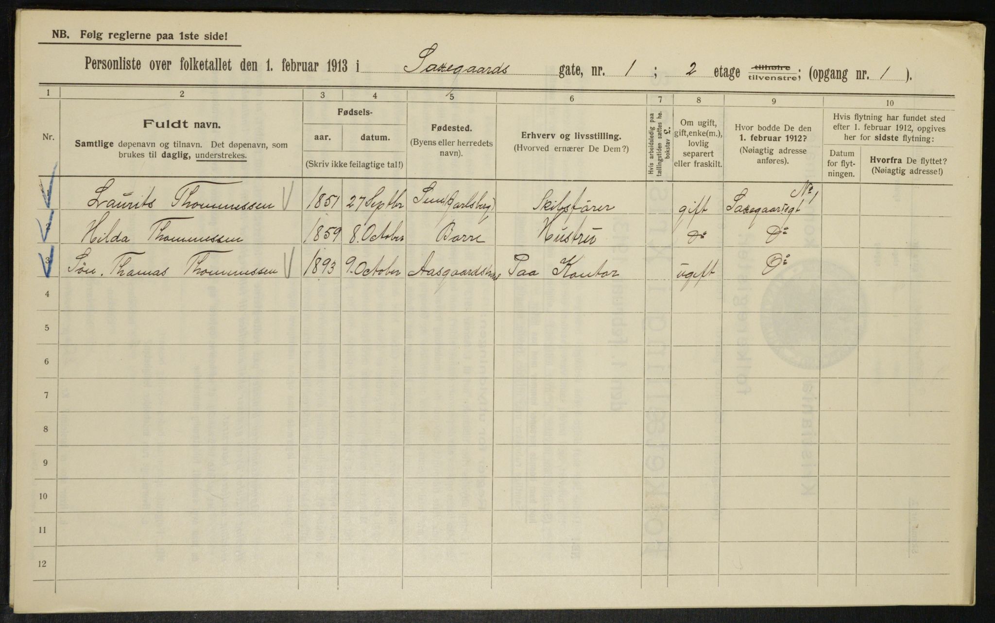 OBA, Municipal Census 1913 for Kristiania, 1913, p. 89292