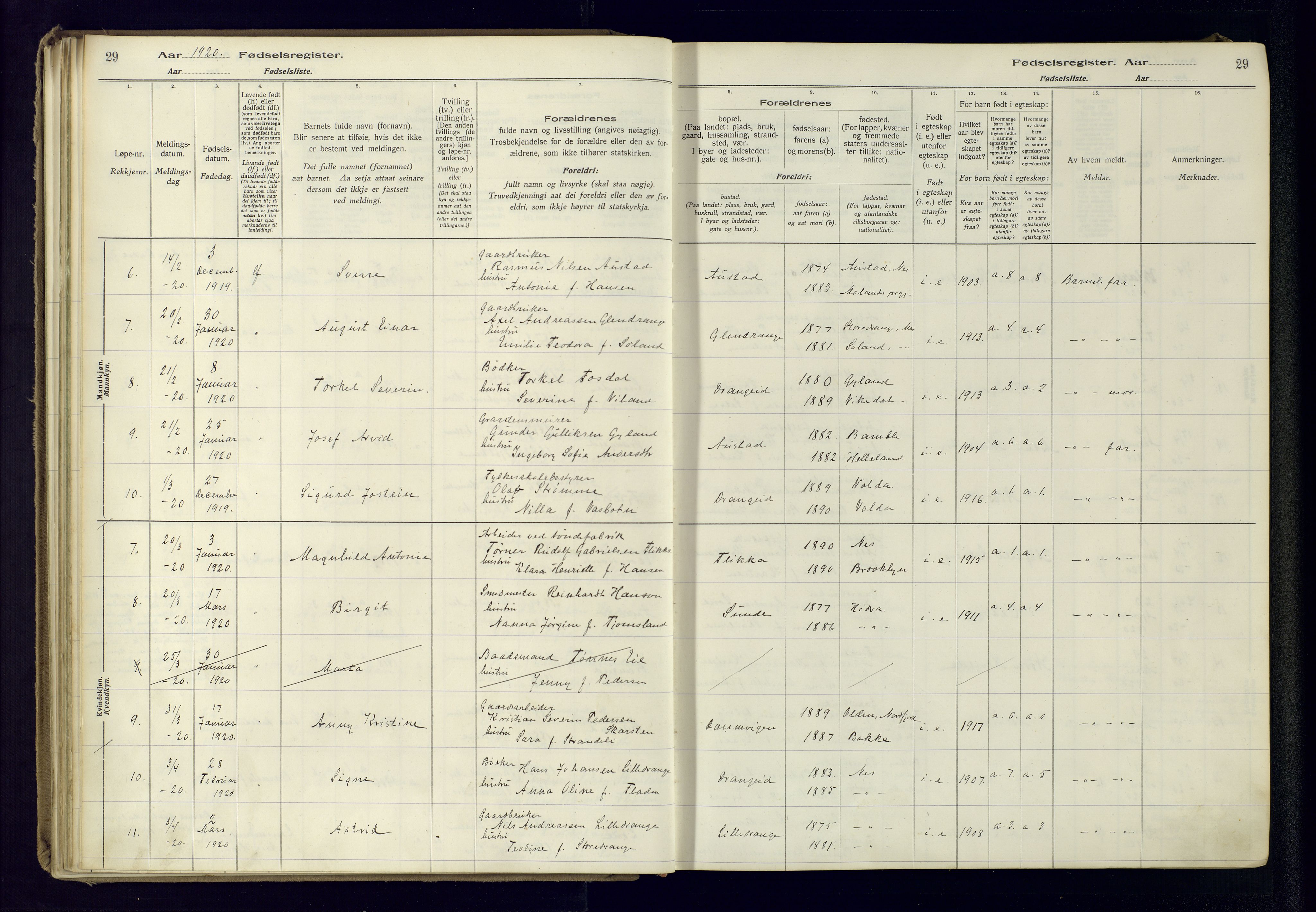 Flekkefjord sokneprestkontor, SAK/1111-0012/J/Ja/L0005: Birth register no. 5, 1916-1950, p. 29