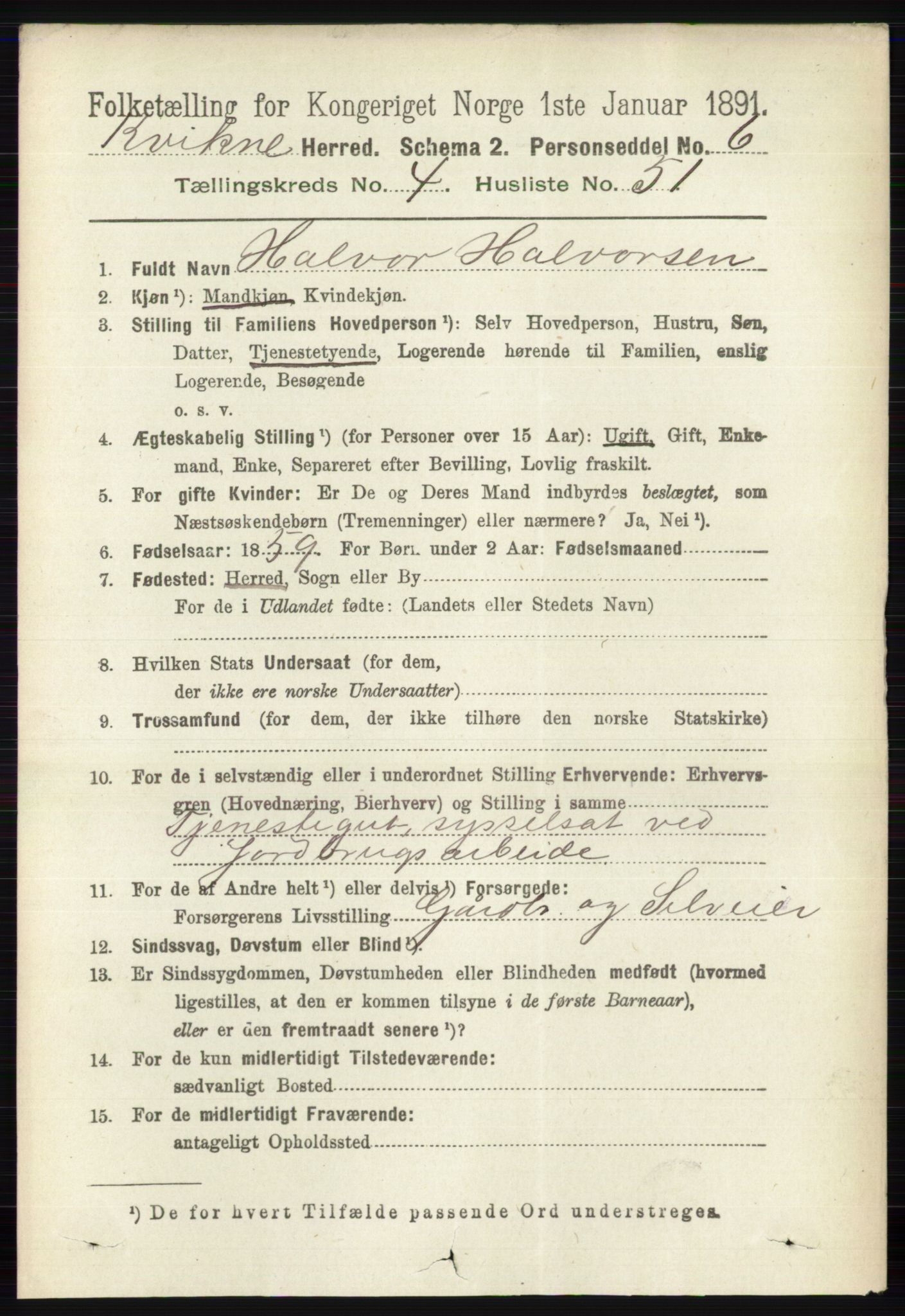 RA, 1891 census for 0440 Kvikne, 1891, p. 1273