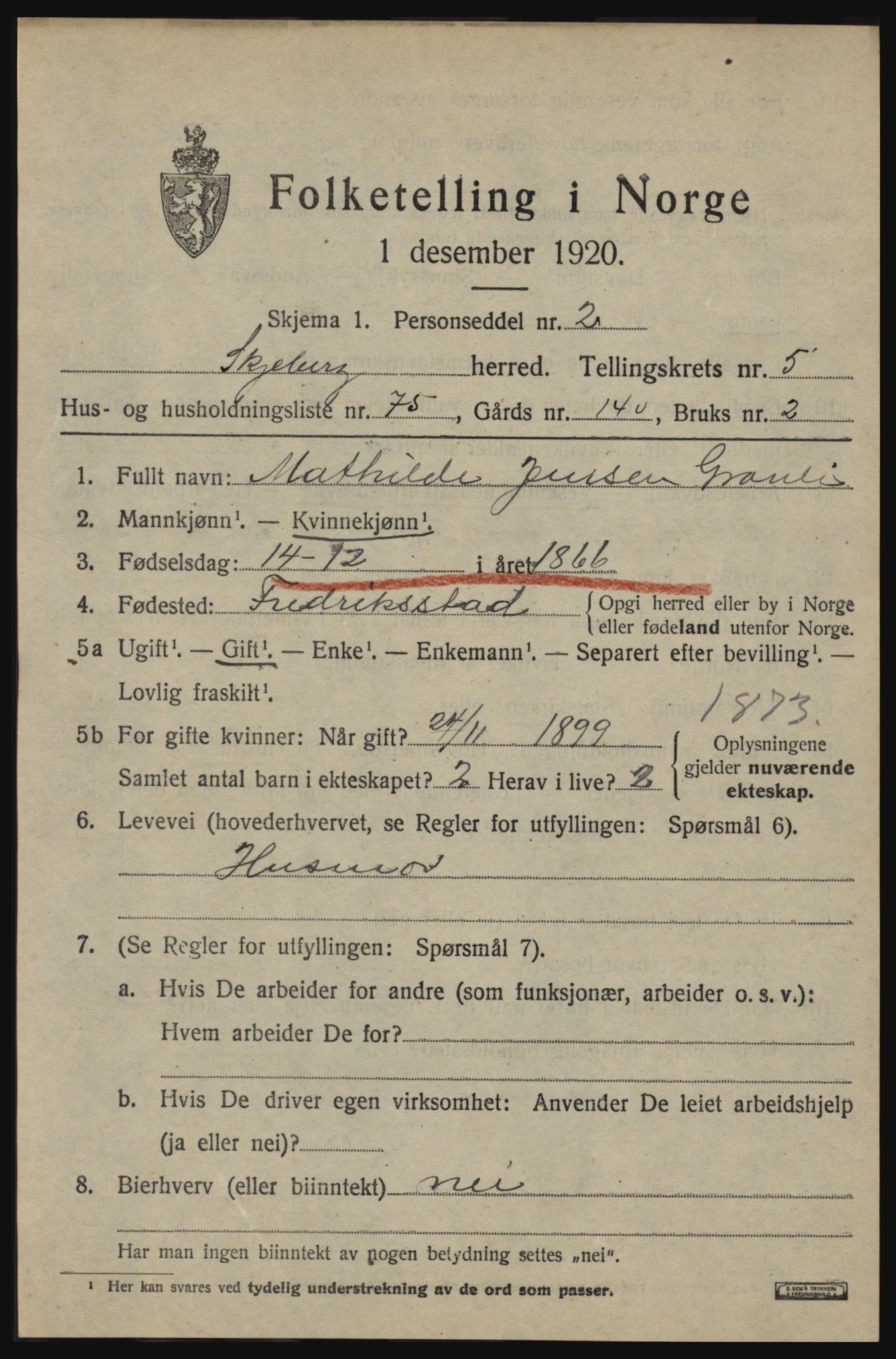 SAO, 1920 census for Skjeberg, 1920, p. 6575