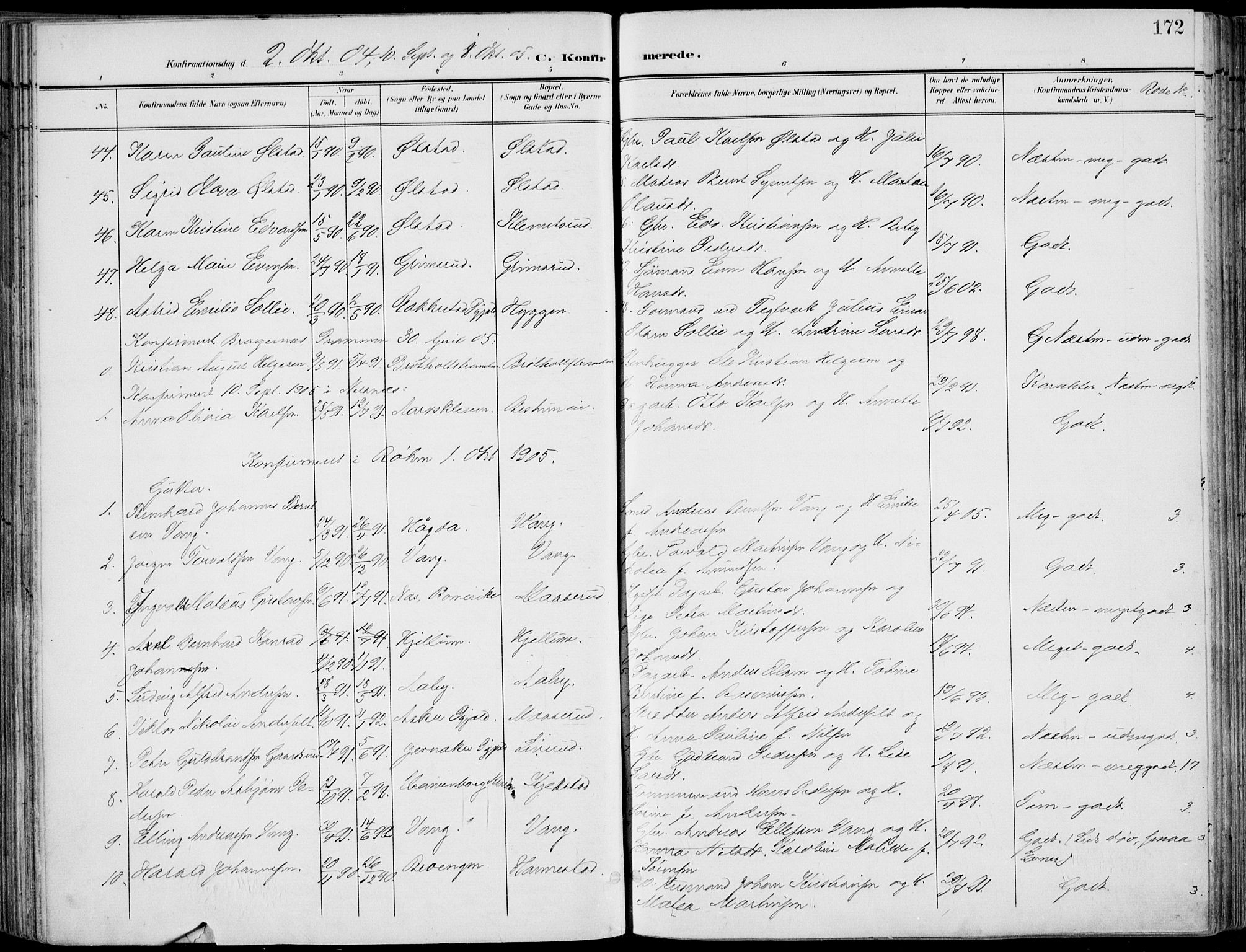 Røyken kirkebøker, AV/SAKO-A-241/F/Fa/L0009: Parish register (official) no. 9, 1898-1911, p. 172