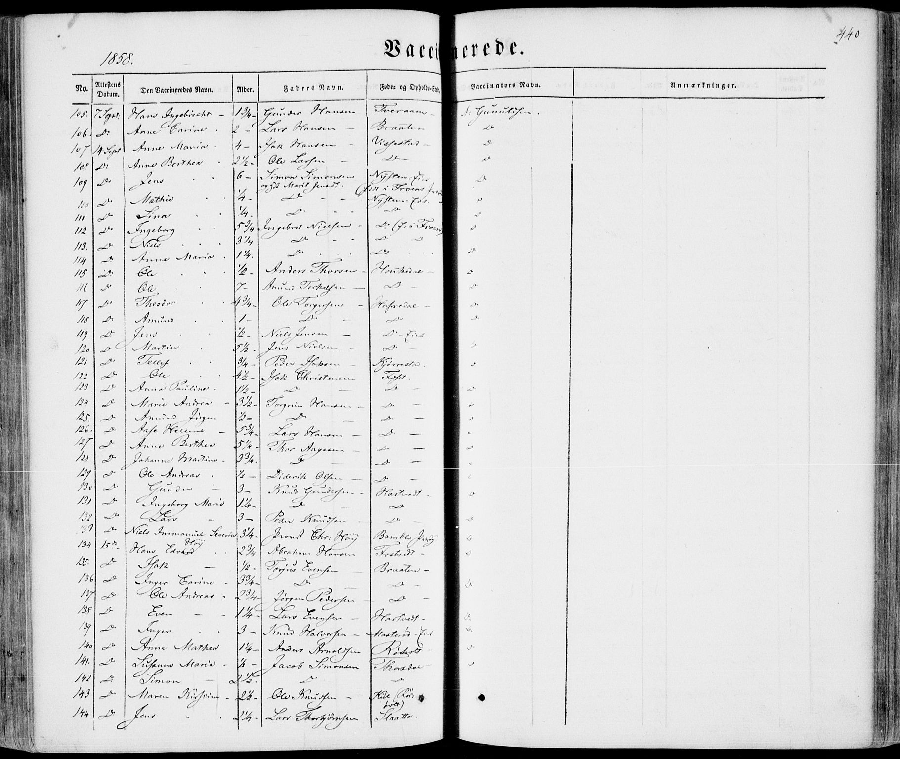 Bamble kirkebøker, AV/SAKO-A-253/F/Fa/L0005: Parish register (official) no. I 5, 1854-1869, p. 440