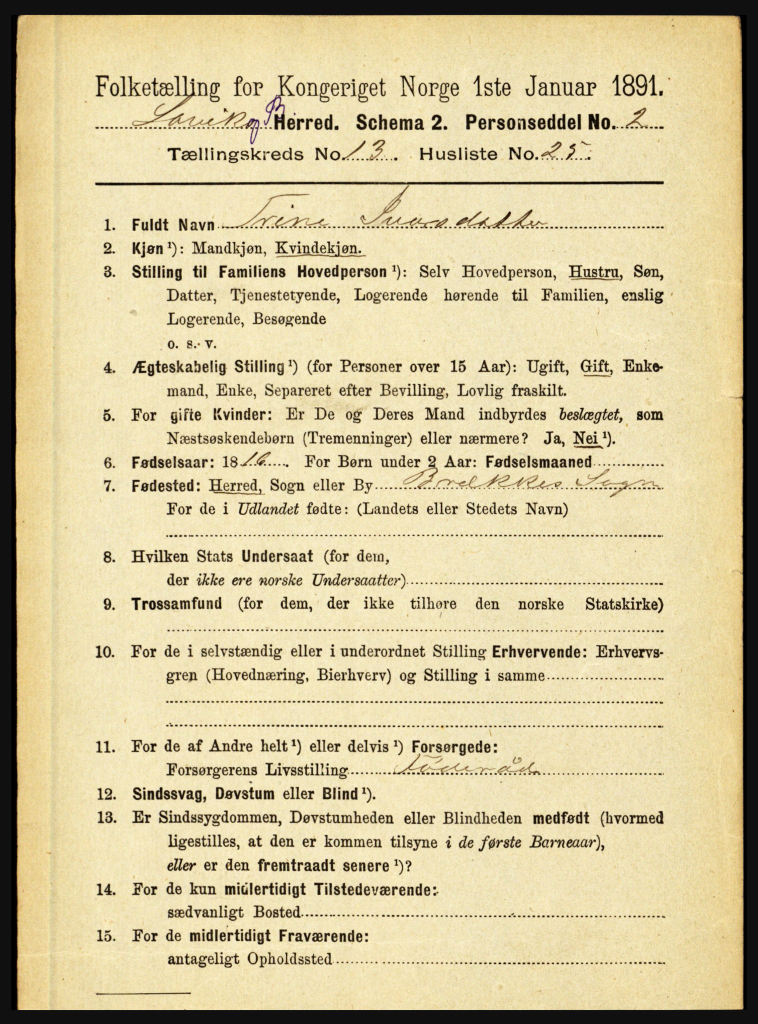 RA, 1891 census for 1415 Lavik og Brekke, 1891, p. 2675