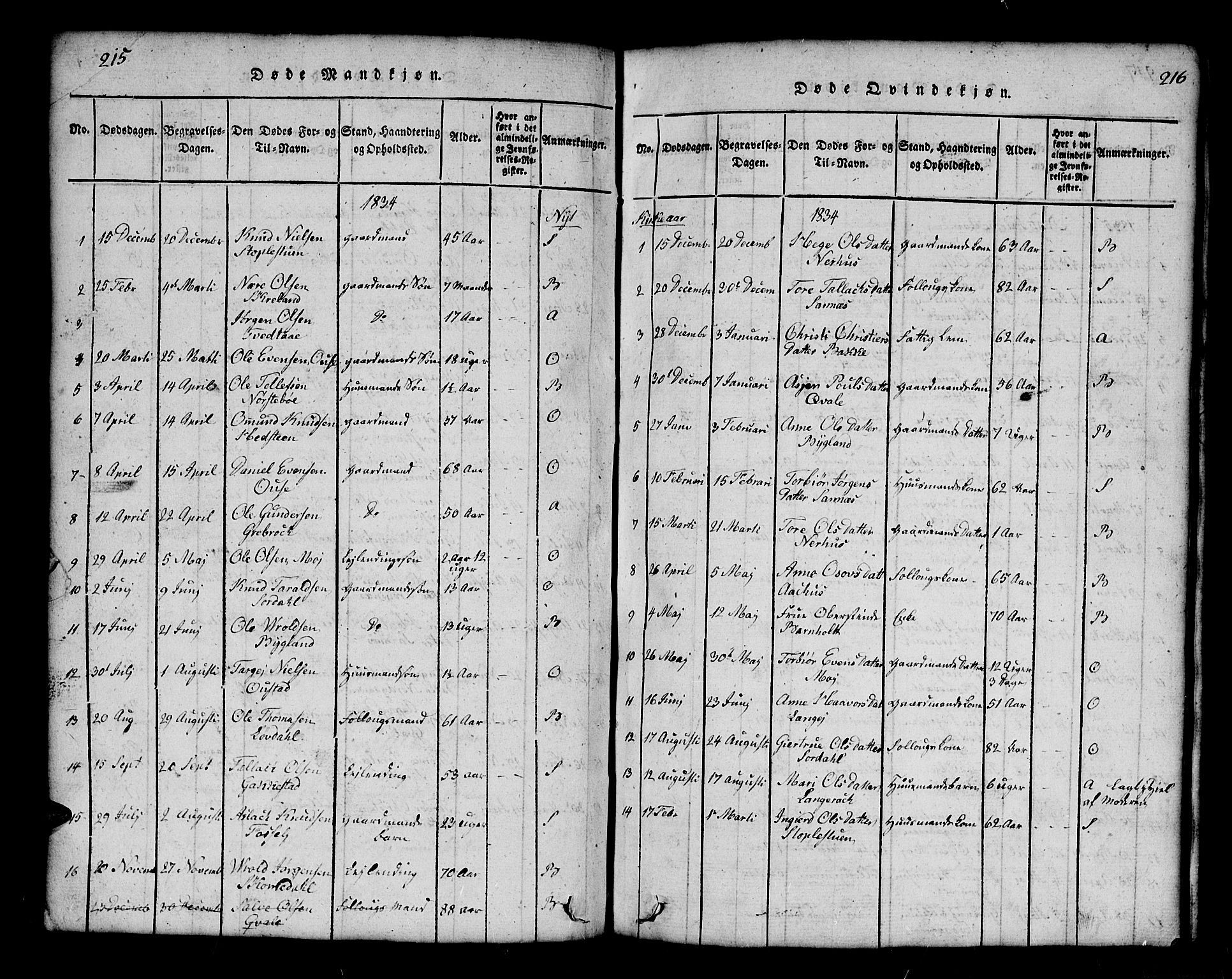Bygland sokneprestkontor, SAK/1111-0006/F/Fb/Fbb/L0001: Parish register (copy) no. B 1, 1816-1843, p. 216-217