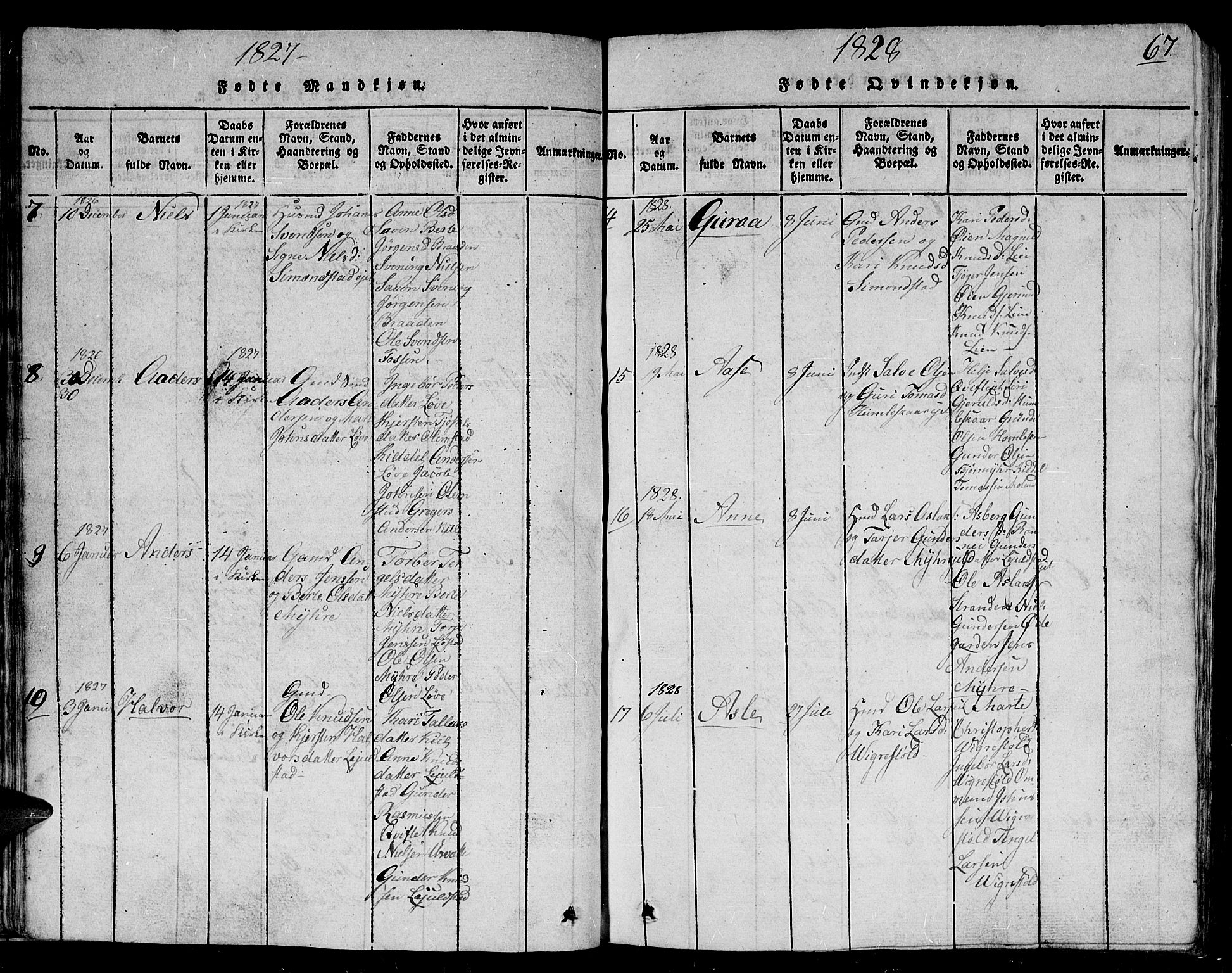 Gjerstad sokneprestkontor, AV/SAK-1111-0014/F/Fb/Fbb/L0001: Parish register (copy) no. B 1, 1813-1863, p. 67