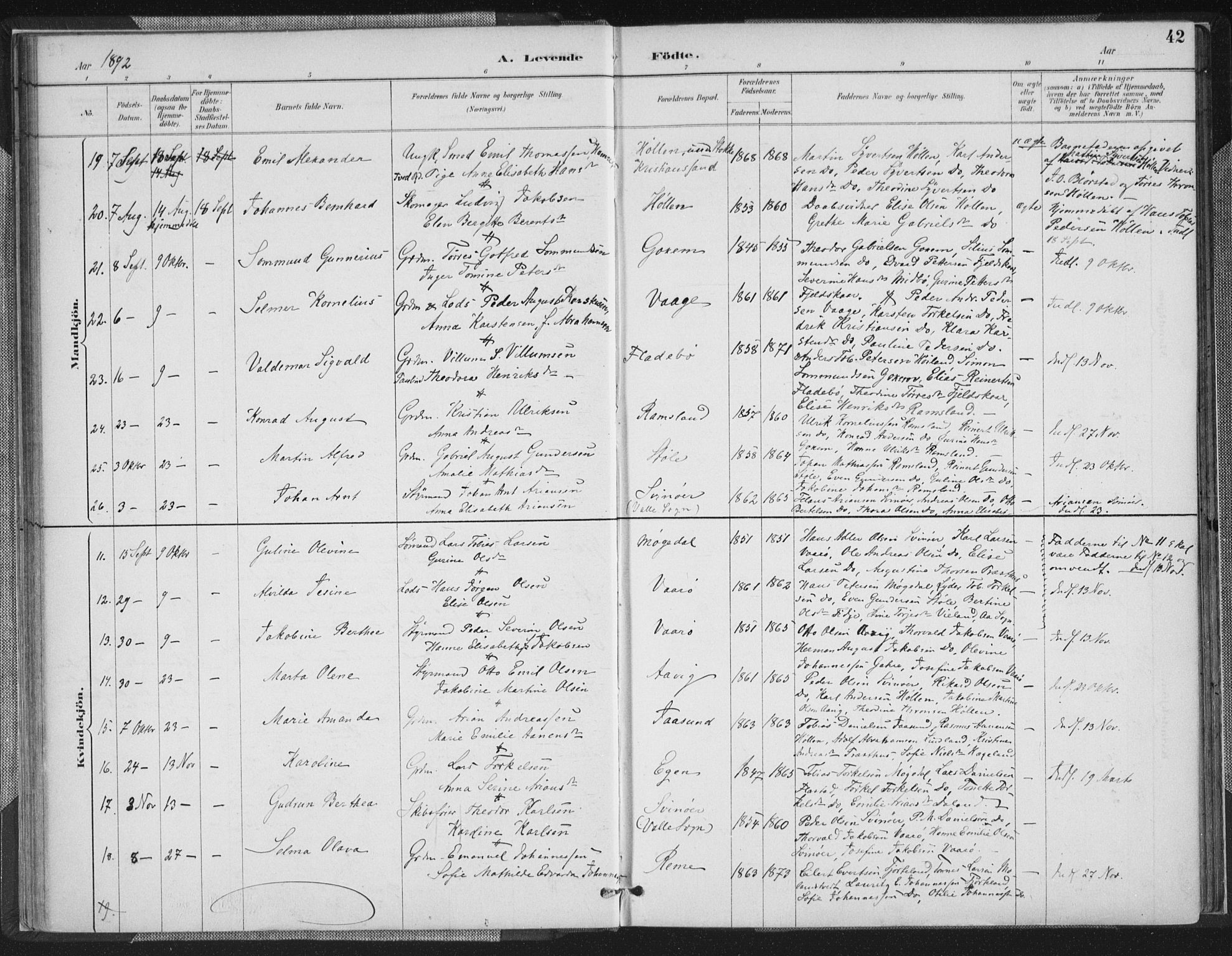 Sør-Audnedal sokneprestkontor, AV/SAK-1111-0039/F/Fa/Faa/L0004: Parish register (official) no. A 4, 1884-1909, p. 42