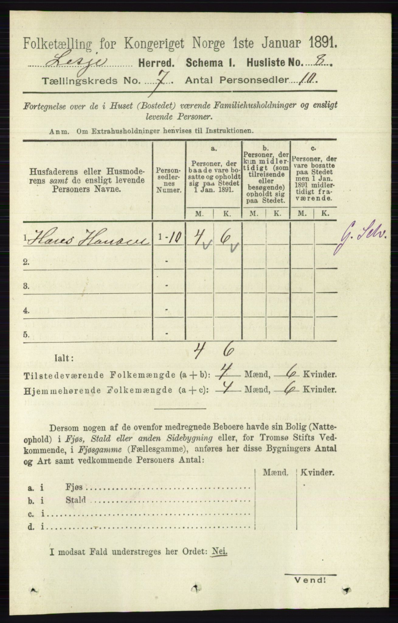 RA, 1891 census for 0512 Lesja, 1891, p. 2415