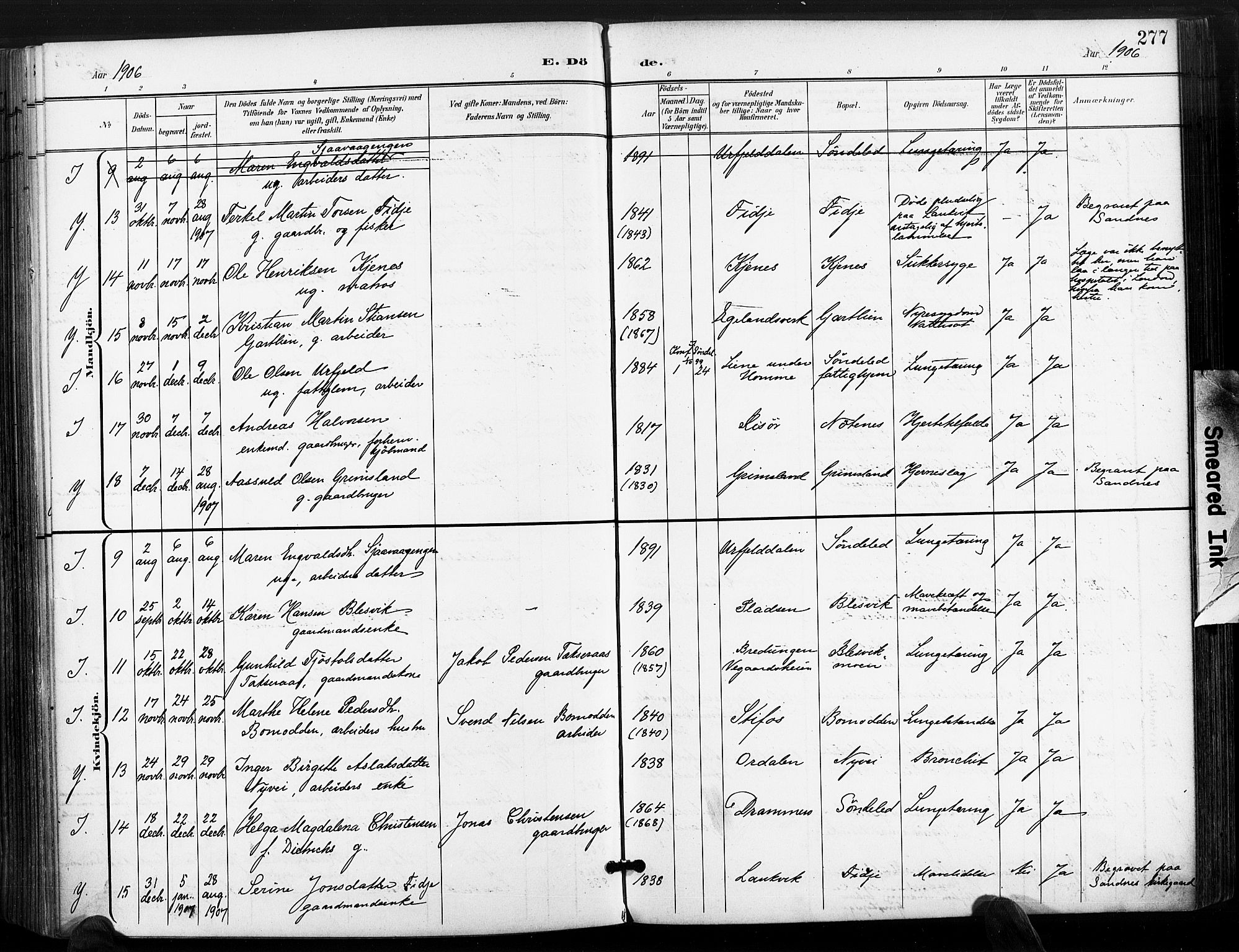 Søndeled sokneprestkontor, AV/SAK-1111-0038/F/Fa/L0006: Parish register (official) no. A 6, 1900-1922, p. 277