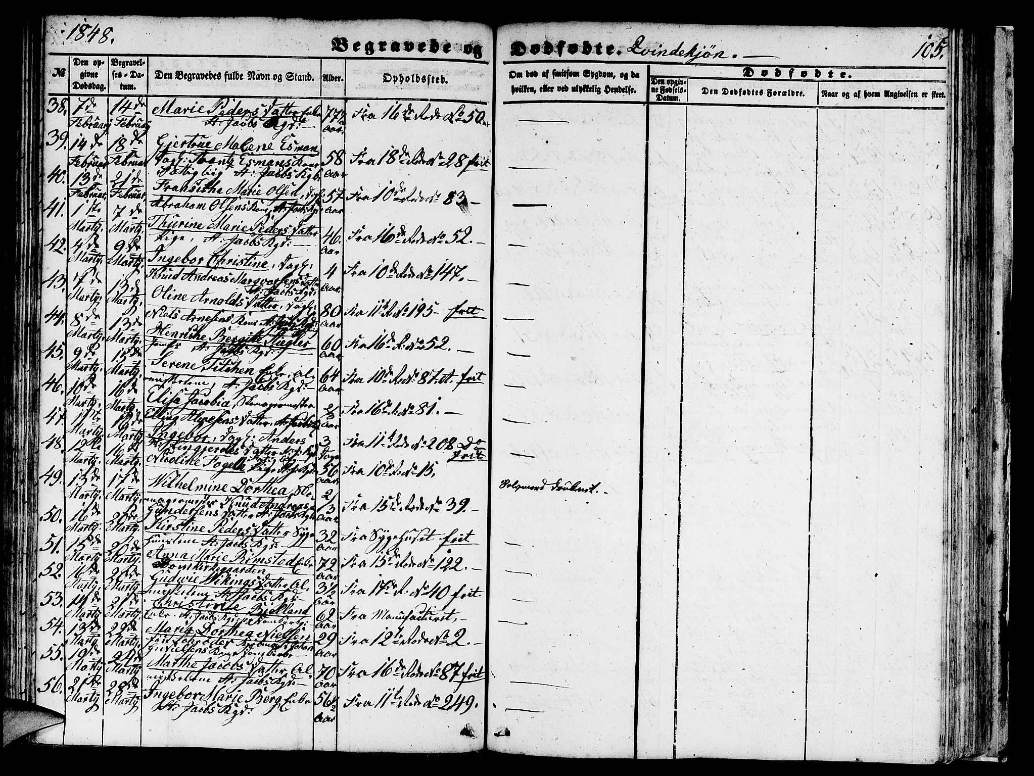 Domkirken sokneprestembete, AV/SAB-A-74801/H/Hab/L0038: Parish register (copy) no. E 2, 1847-1859, p. 105