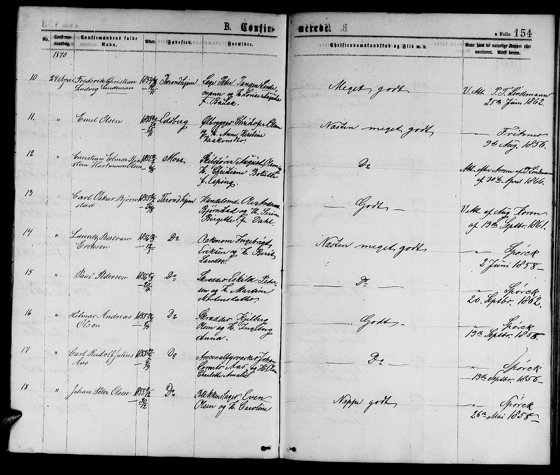 Ministerialprotokoller, klokkerbøker og fødselsregistre - Sør-Trøndelag, SAT/A-1456/601/L0088: Parish register (copy) no. 601C06, 1870-1878, p. 154