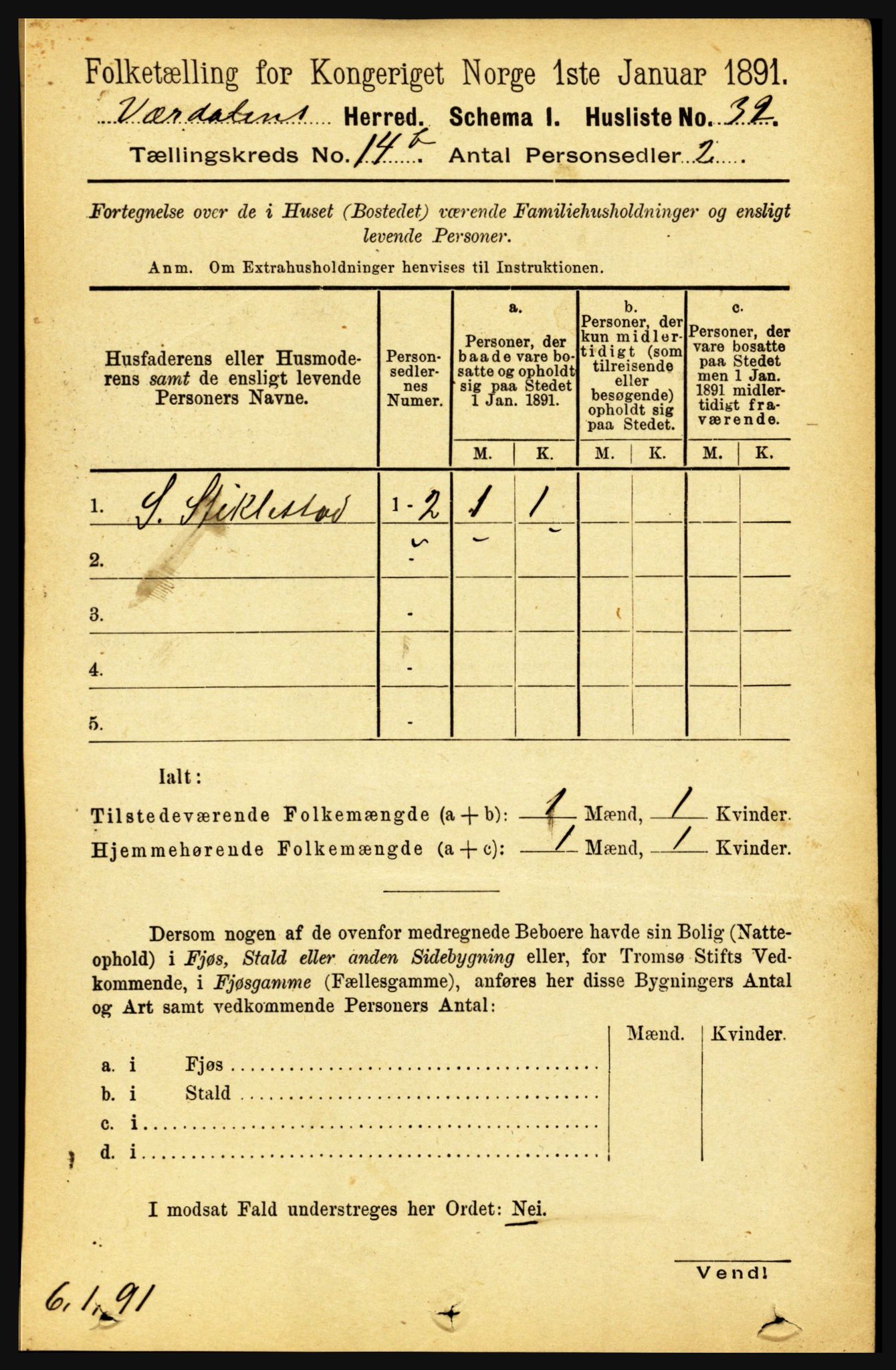 RA, 1891 census for 1721 Verdal, 1891, p. 7355
