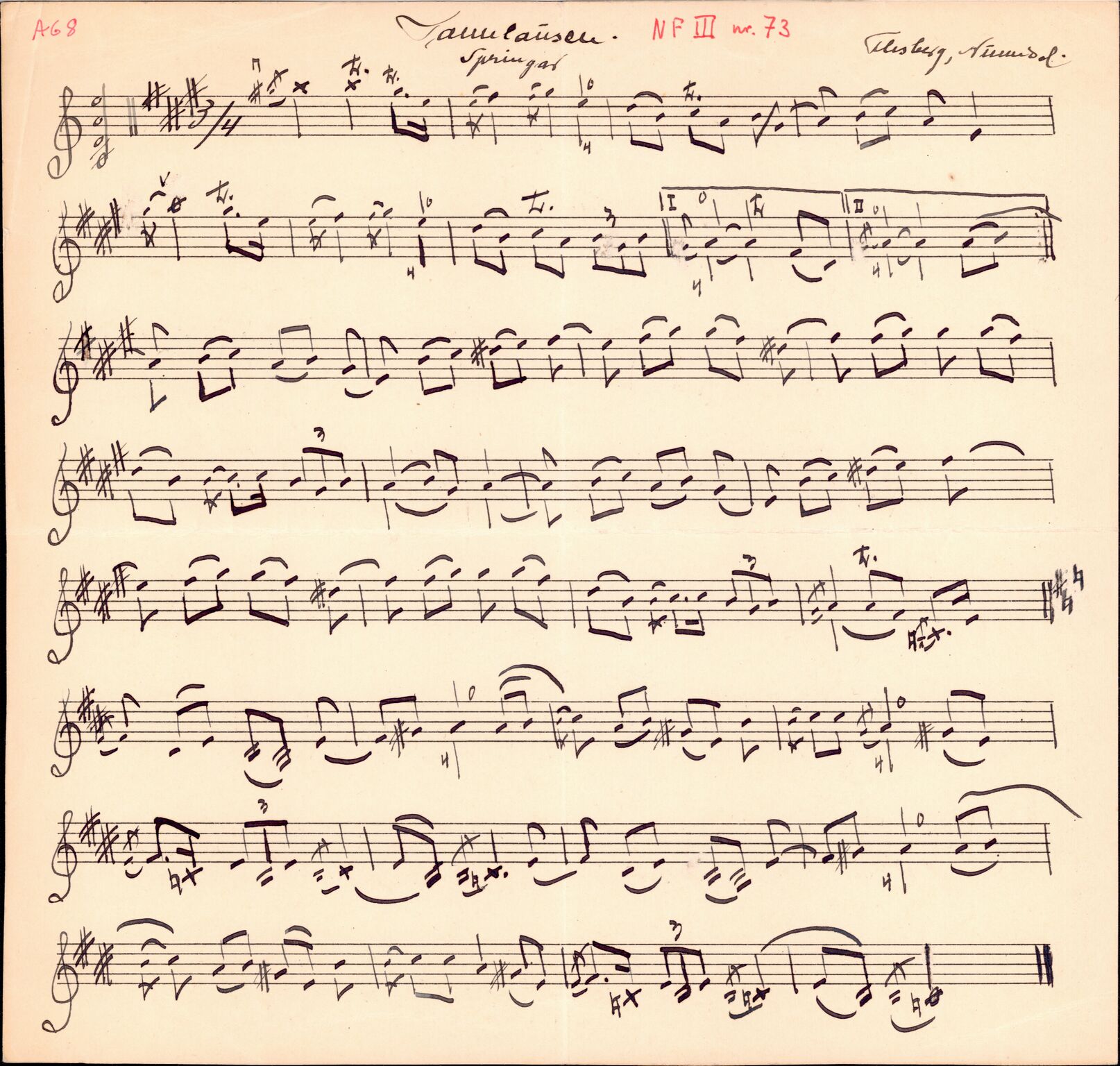 Samling etter Klara Semb, NSFF/KS/A/068: Notar til "Tannlausen", springar frå Numedal, 1884-1970