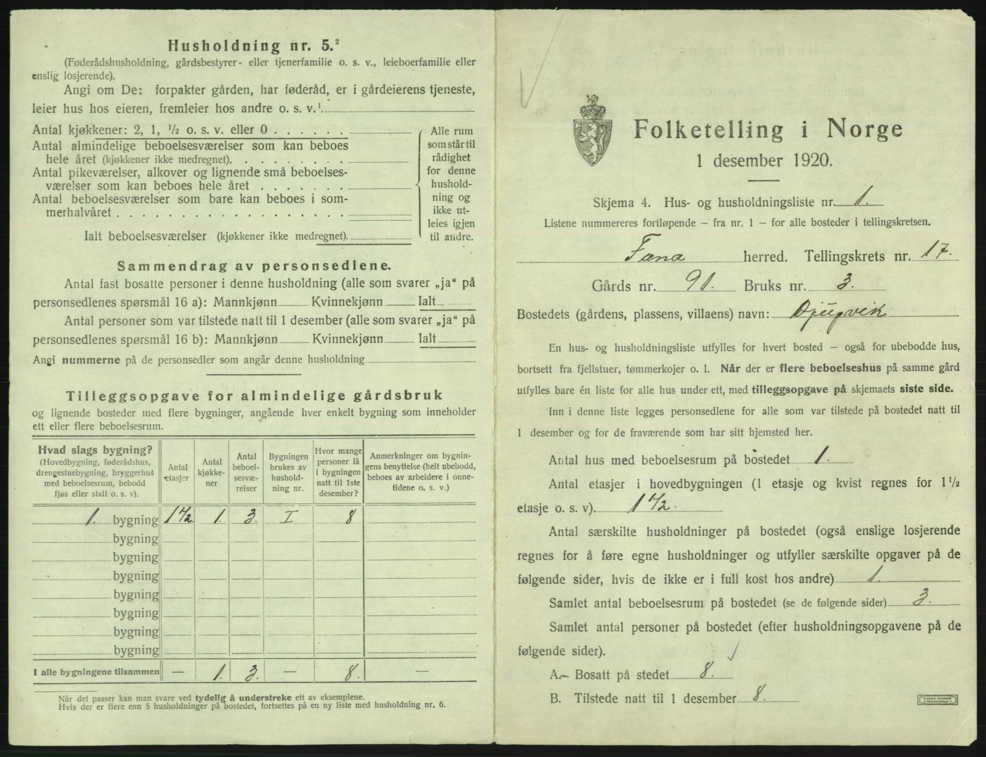 SAB, 1920 census for Fana, 1920, p. 2662