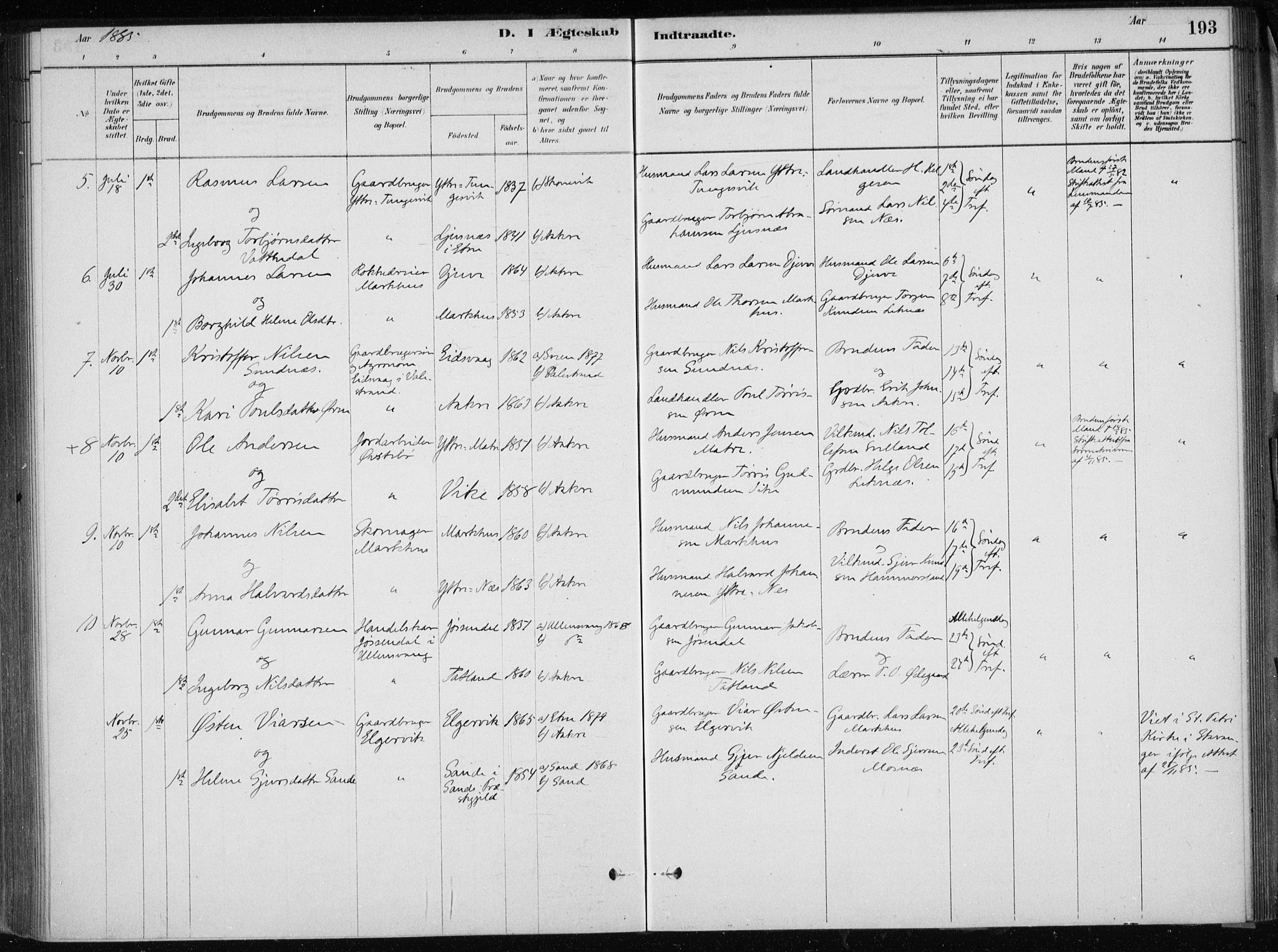 Skånevik sokneprestembete, AV/SAB-A-77801/H/Haa: Parish register (official) no. E  1, 1879-1901, p. 193