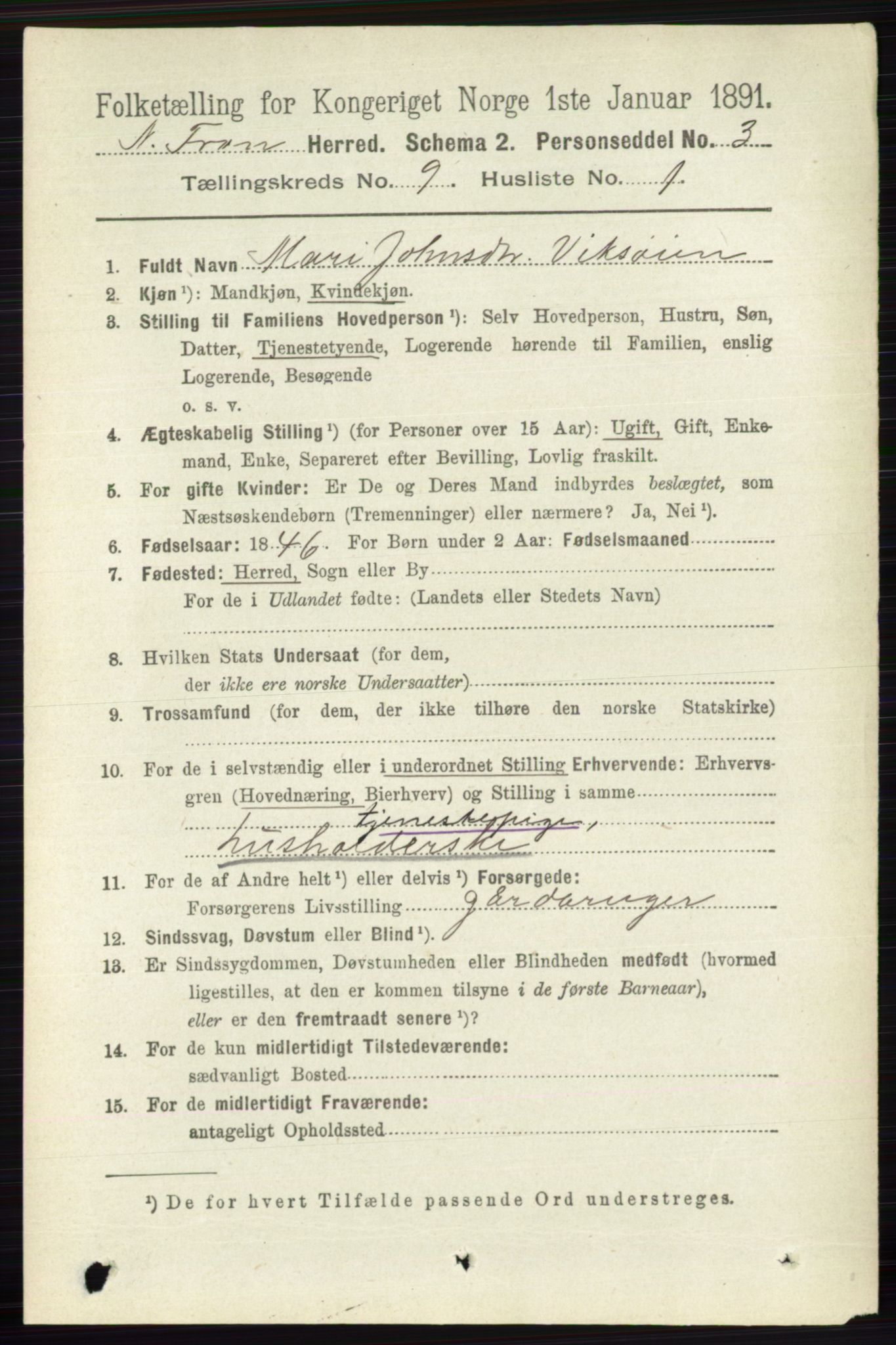 RA, 1891 census for 0518 Nord-Fron, 1891, p. 3716