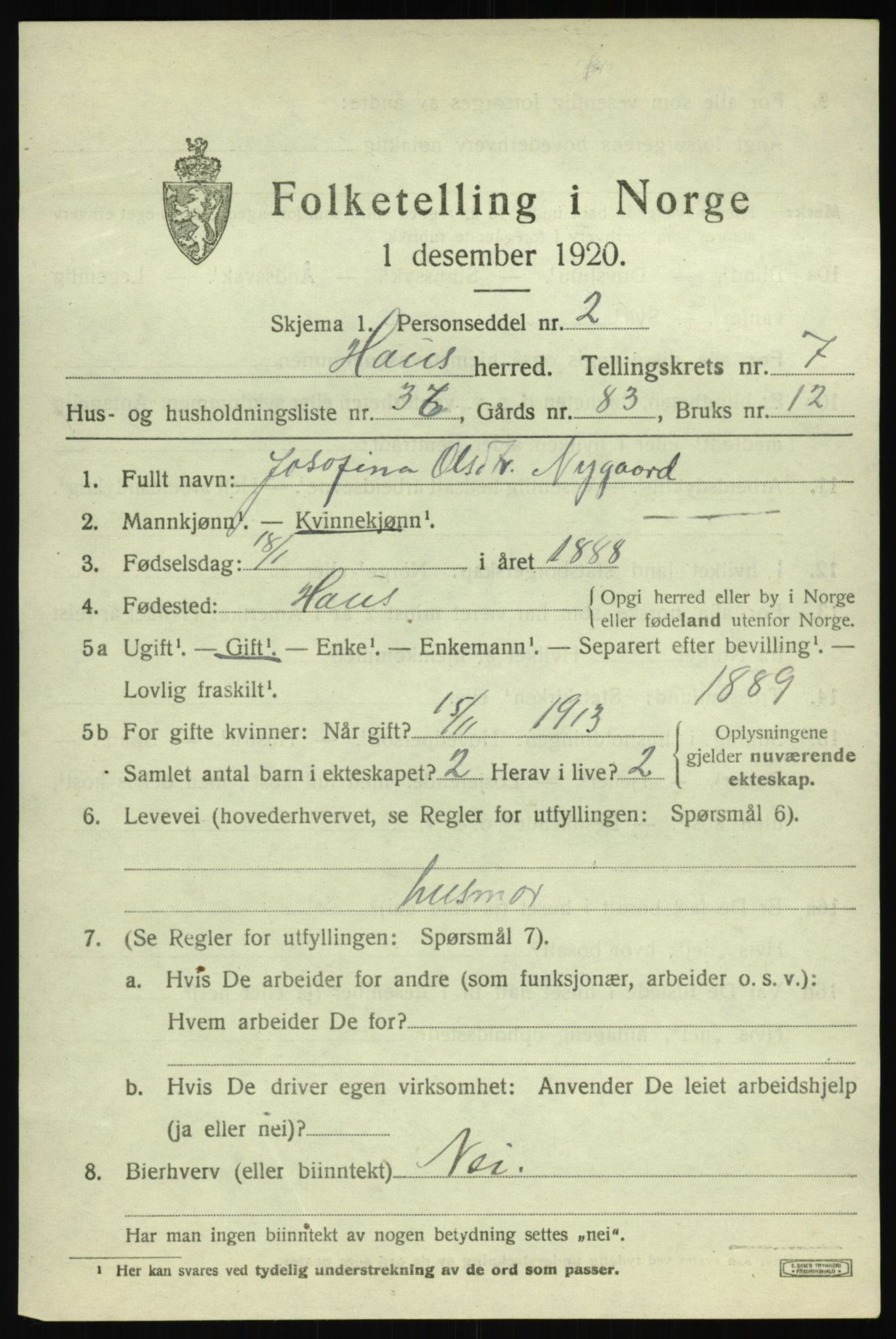 SAB, 1920 census for Haus, 1920, p. 4631