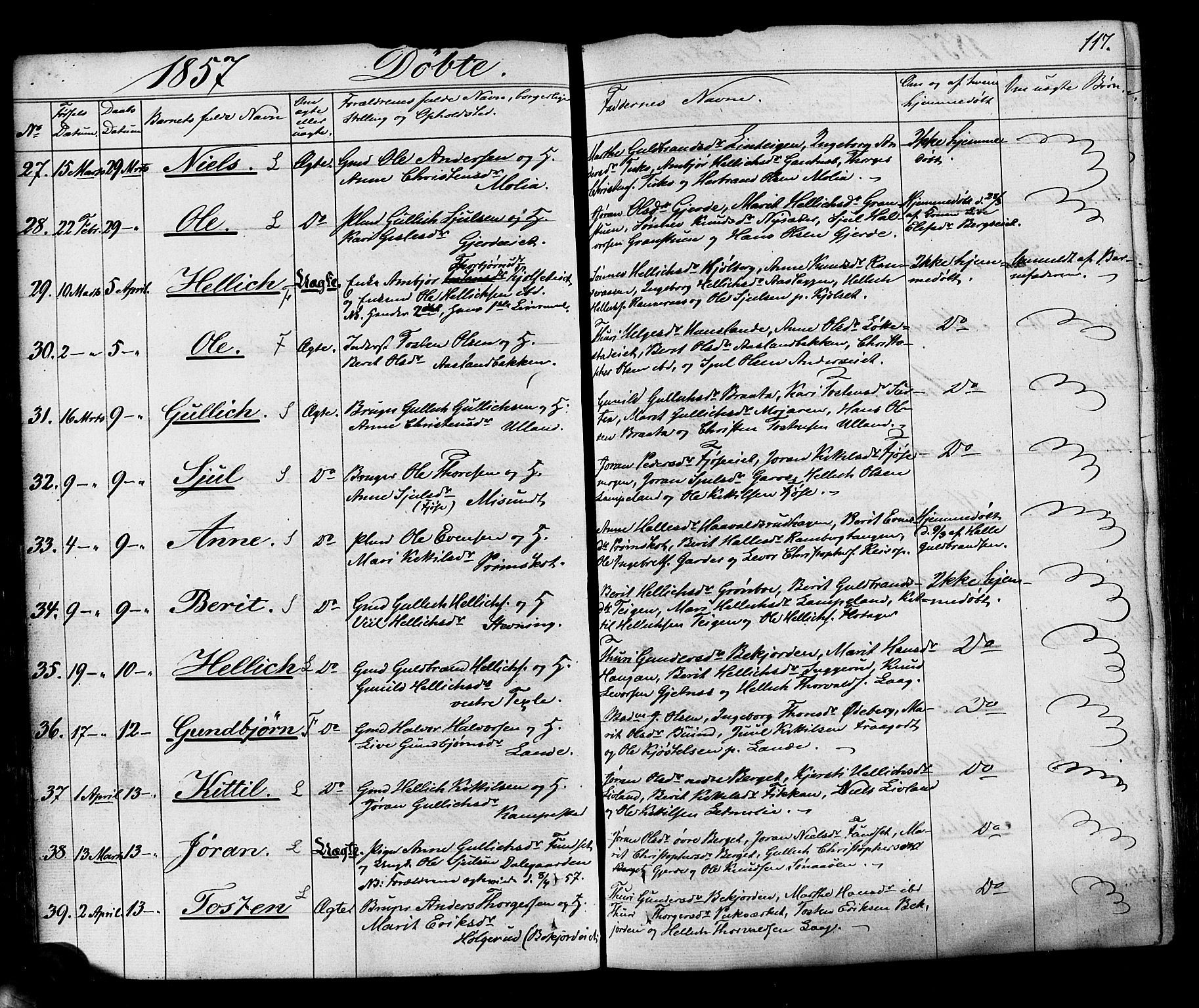 Flesberg kirkebøker, SAKO/A-18/F/Fa/L0006: Parish register (official) no. I 6, 1834-1860, p. 117