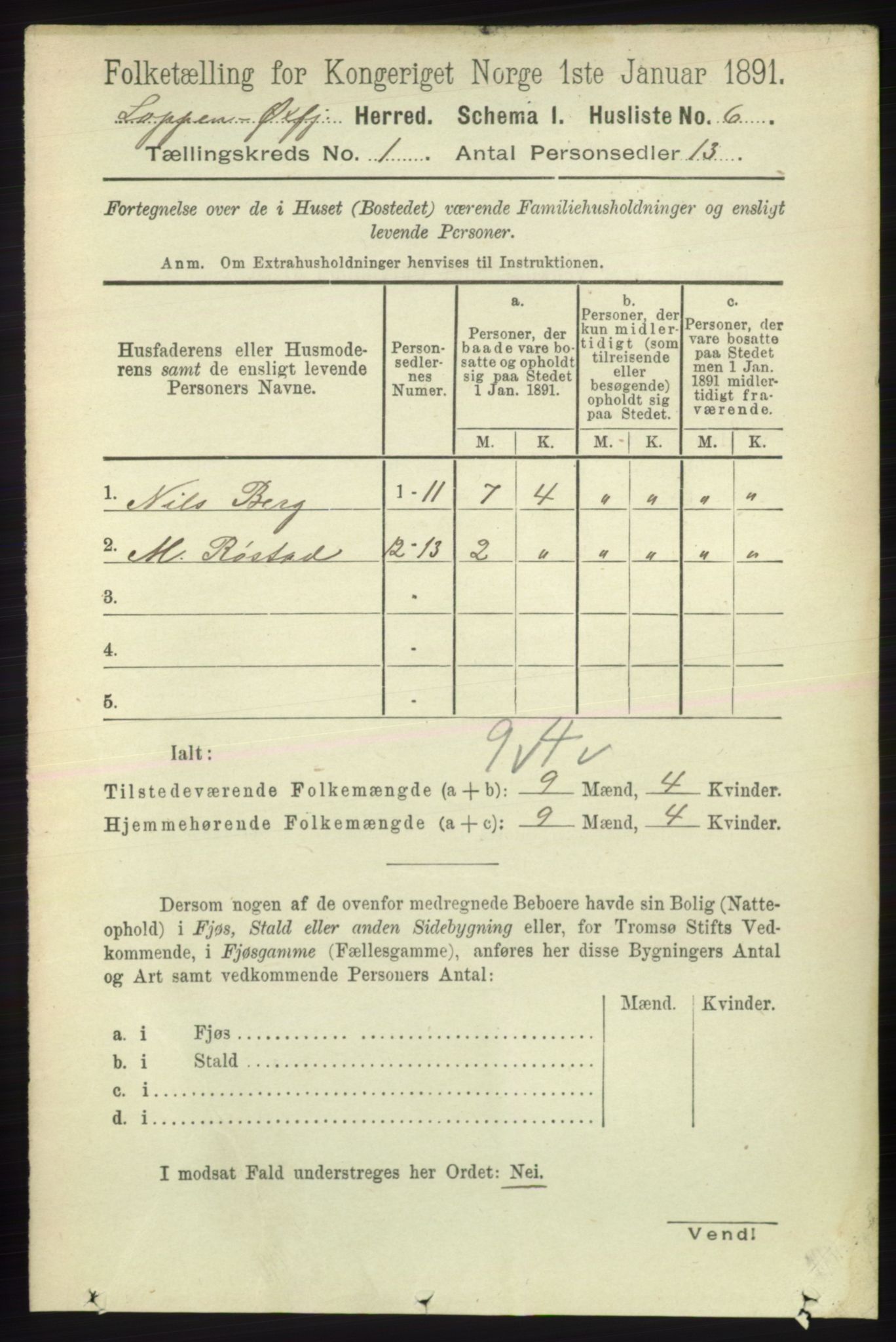 RA, 1891 census for 2014 Loppa, 1891, p. 22