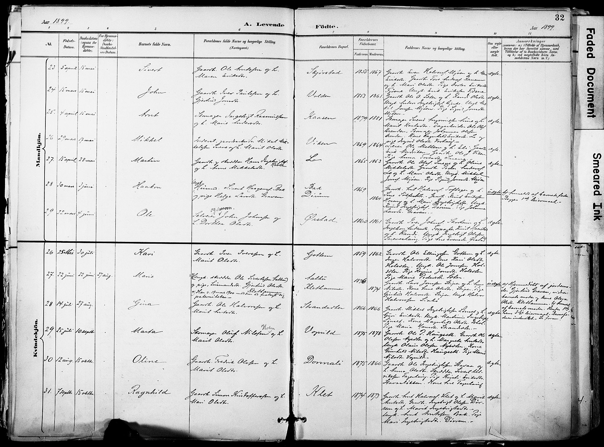 Ministerialprotokoller, klokkerbøker og fødselsregistre - Sør-Trøndelag, AV/SAT-A-1456/678/L0902: Parish register (official) no. 678A11, 1895-1911, p. 32