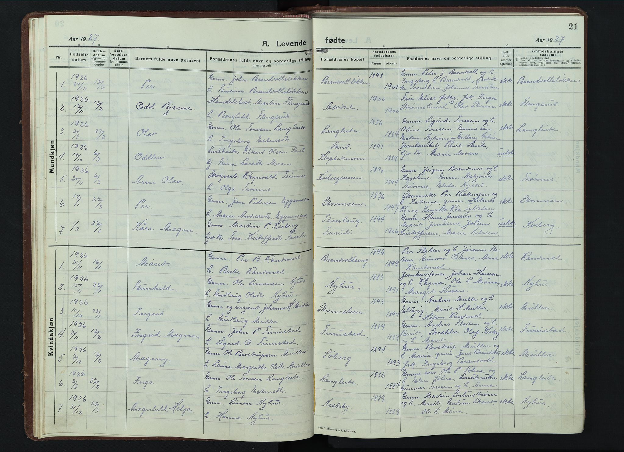 Alvdal prestekontor, SAH/PREST-060/H/Ha/Hab/L0007: Parish register (copy) no. 7, 1924-1945, p. 21