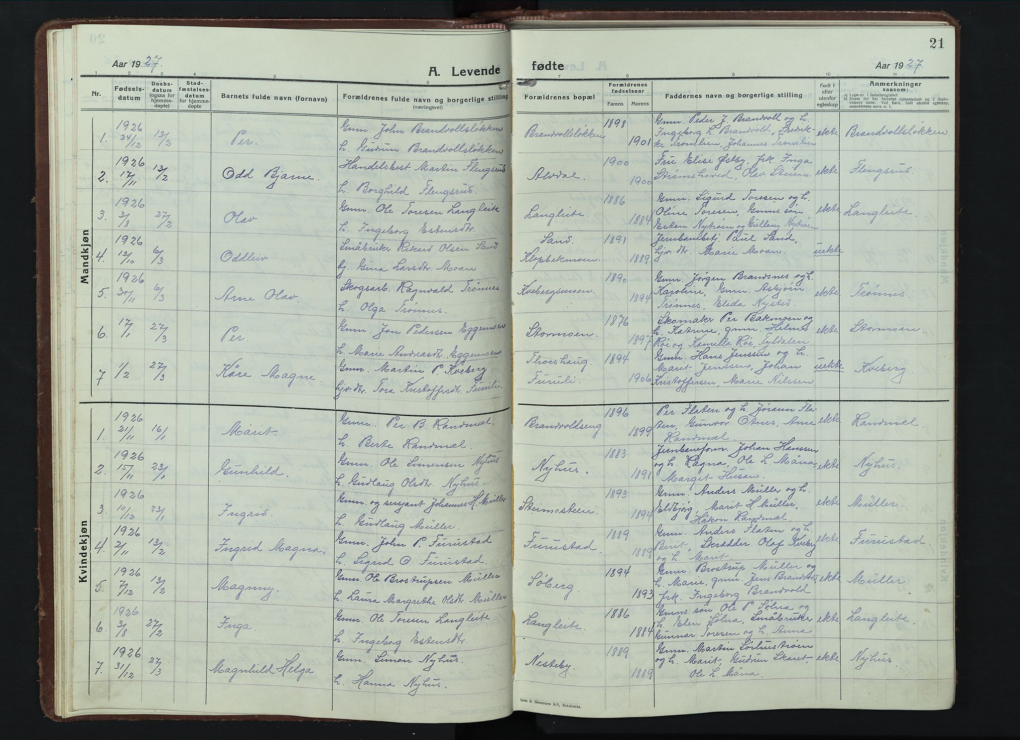 Alvdal prestekontor, AV/SAH-PREST-060/H/Ha/Hab/L0007: Parish register (copy) no. 7, 1924-1945, p. 21