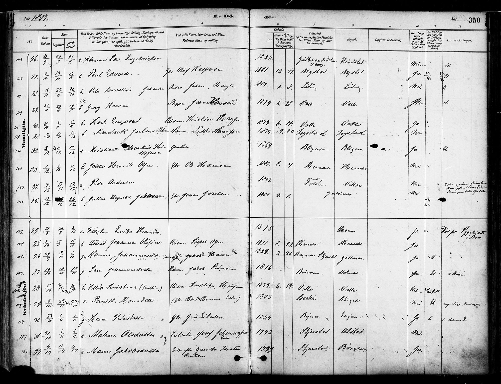 Ministerialprotokoller, klokkerbøker og fødselsregistre - Nordland, AV/SAT-A-1459/802/L0054: Parish register (official) no. 802A01, 1879-1893, p. 350