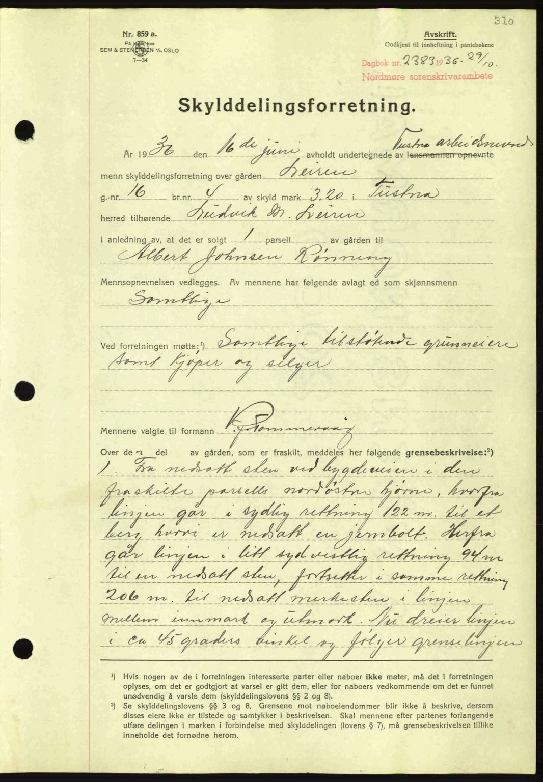 Nordmøre sorenskriveri, AV/SAT-A-4132/1/2/2Ca: Mortgage book no. A80, 1936-1937, Diary no: : 2383/1936