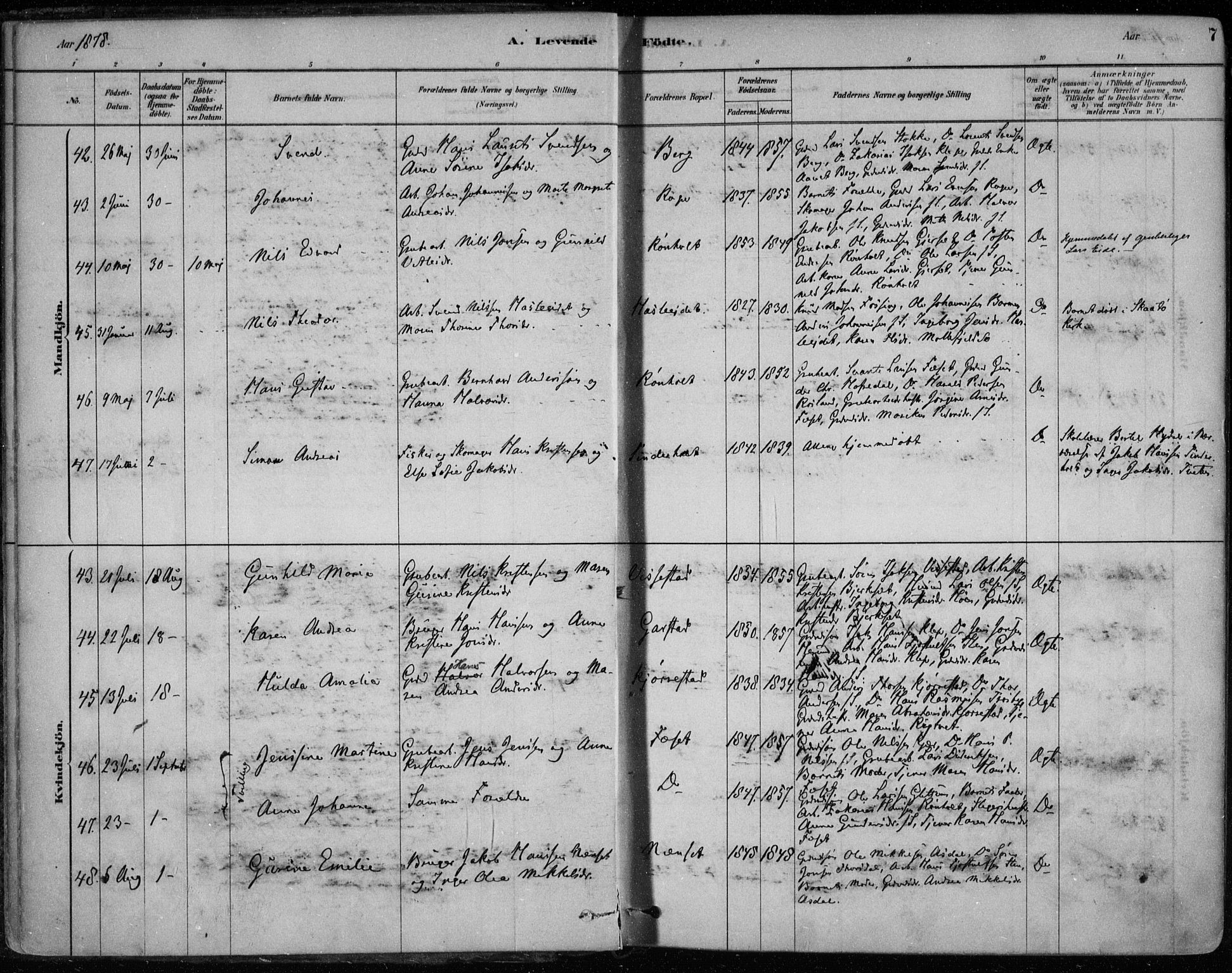 Bamble kirkebøker, AV/SAKO-A-253/F/Fa/L0007: Parish register (official) no. I 7, 1878-1888, p. 7