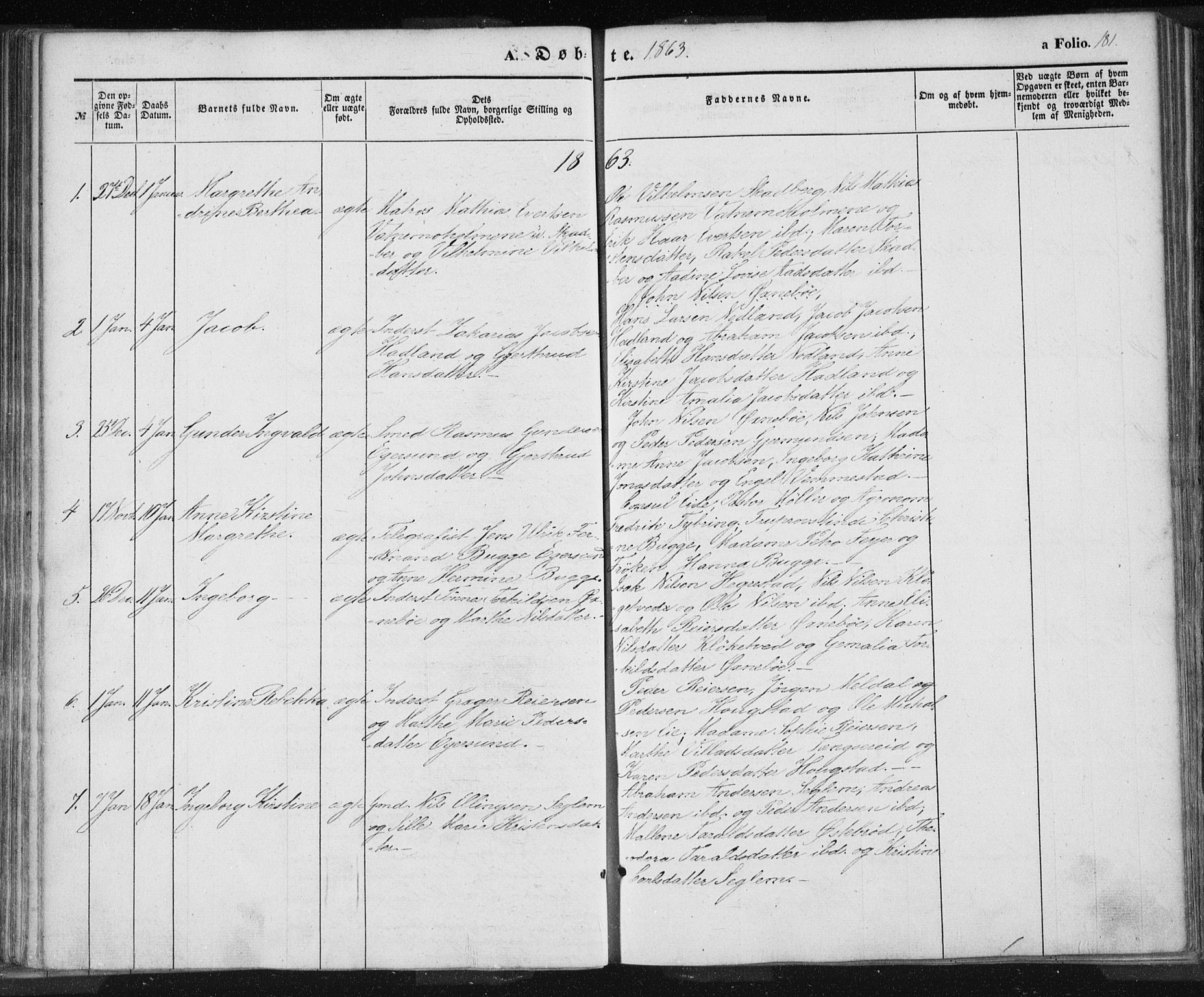 Eigersund sokneprestkontor, SAST/A-101807/S08/L0012: Parish register (official) no. A 12.1, 1850-1865, p. 181
