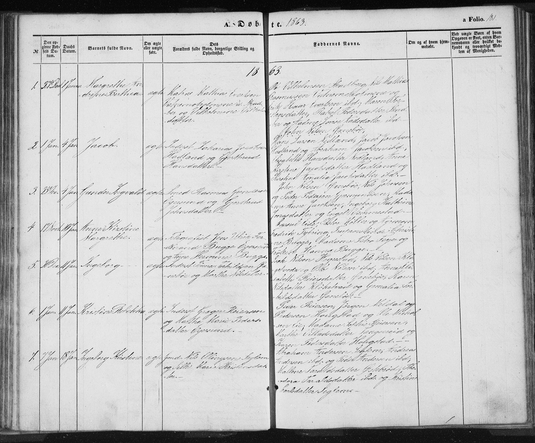 Eigersund sokneprestkontor, AV/SAST-A-101807/S08/L0012: Parish register (official) no. A 12.1, 1850-1865, p. 181