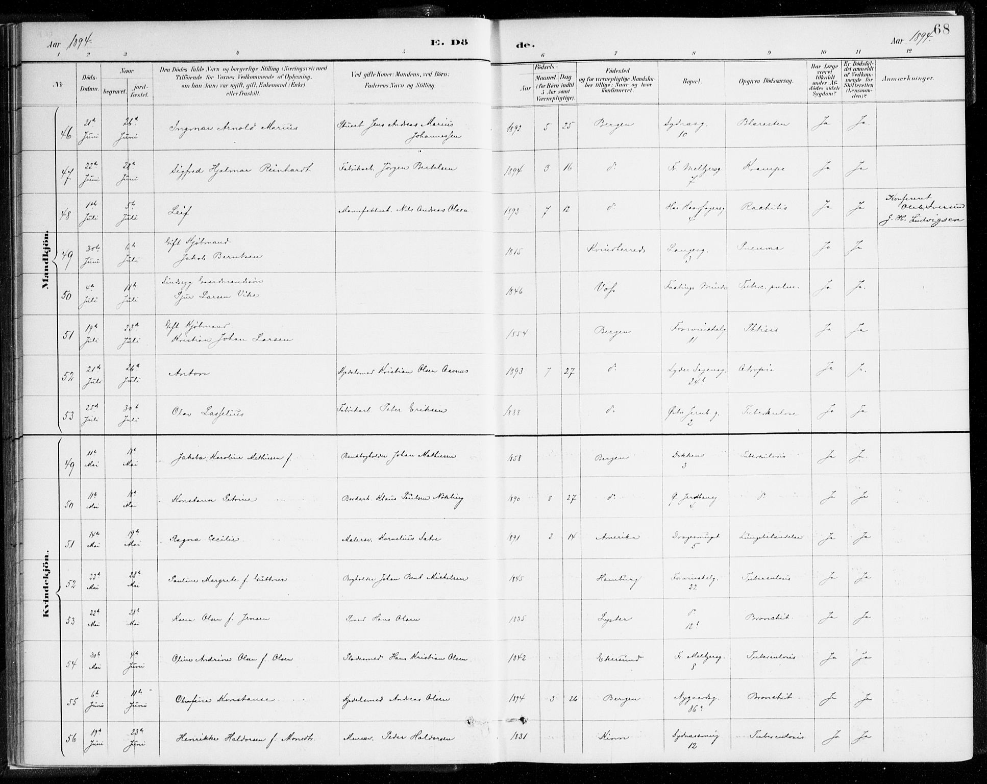 Johanneskirken sokneprestembete, SAB/A-76001/H/Haa/L0019: Parish register (official) no. E 1, 1885-1915, p. 68
