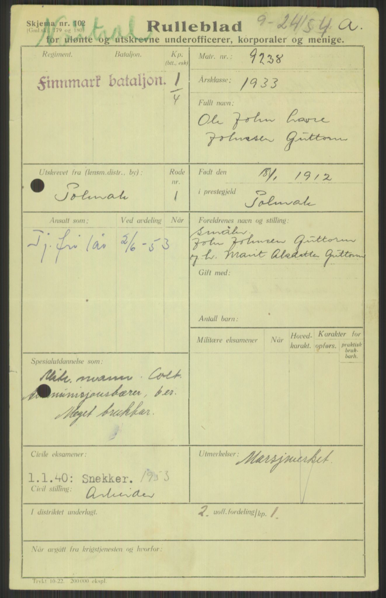 Forsvaret, Varanger bataljon, AV/RA-RAFA-2258/1/D/L0440: Rulleblad for fødte 1892-1912, 1892-1912, p. 1581