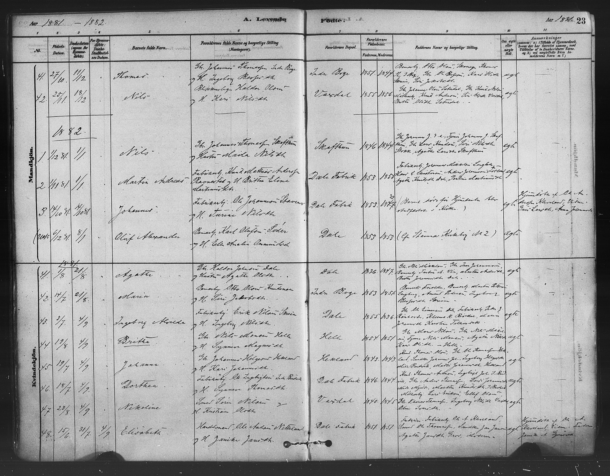 Bruvik Sokneprestembete, SAB/A-74701/H/Haa: Parish register (official) no. B 1, 1878-1904, p. 23