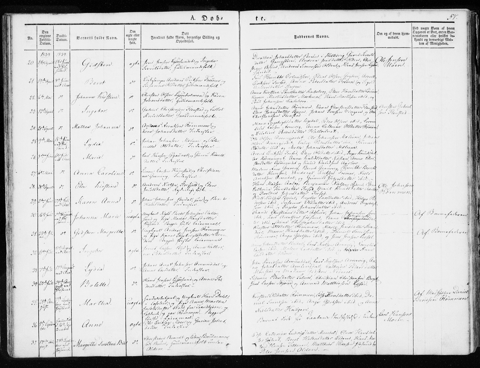 Ministerialprotokoller, klokkerbøker og fødselsregistre - Sør-Trøndelag, SAT/A-1456/655/L0676: Parish register (official) no. 655A05, 1830-1847, p. 57