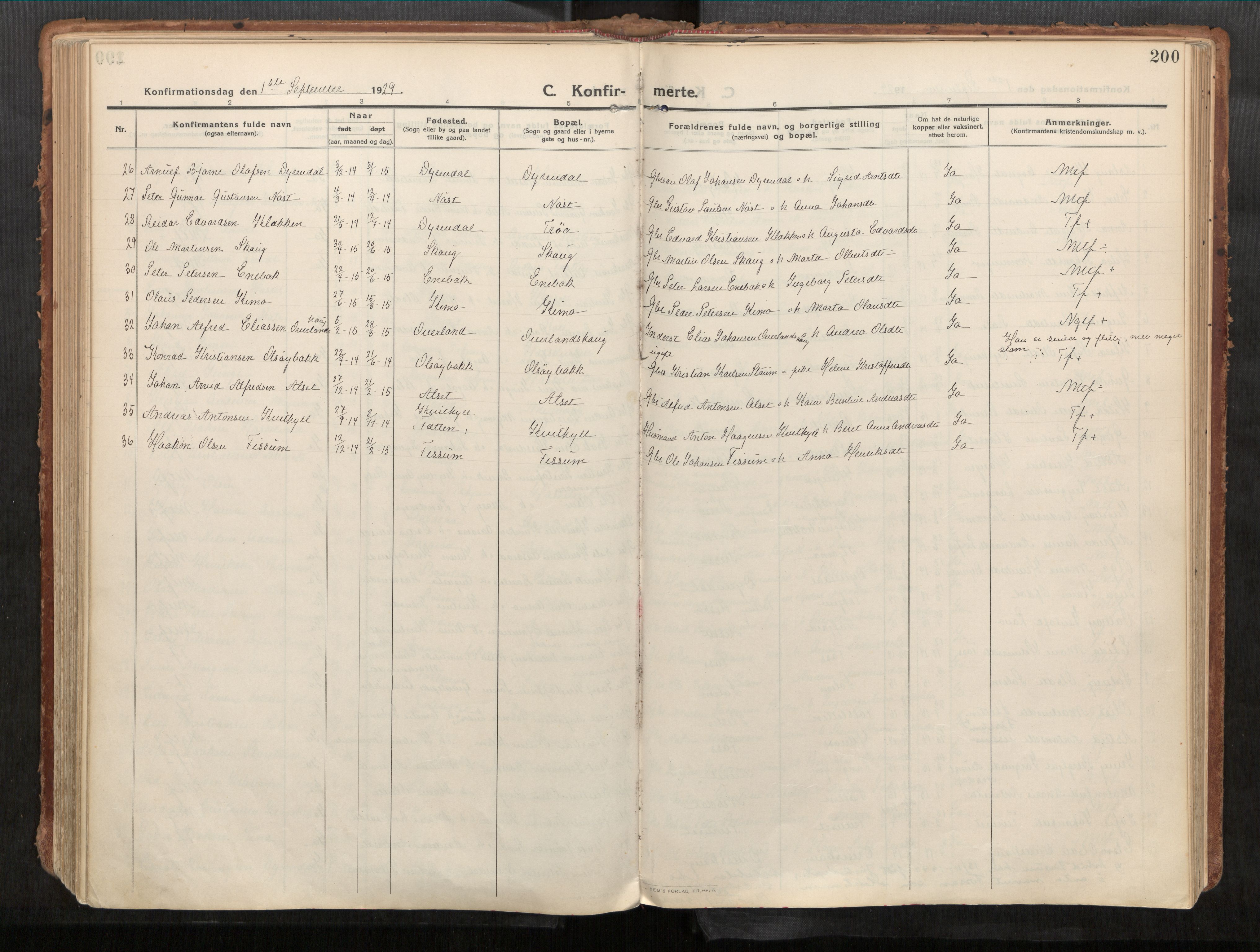 Stadsbygd sokneprestkontor, AV/SAT-A-1117/1/I/I1/I1a/L0001: Parish register (official) no. 1, 1911-1929, p. 200